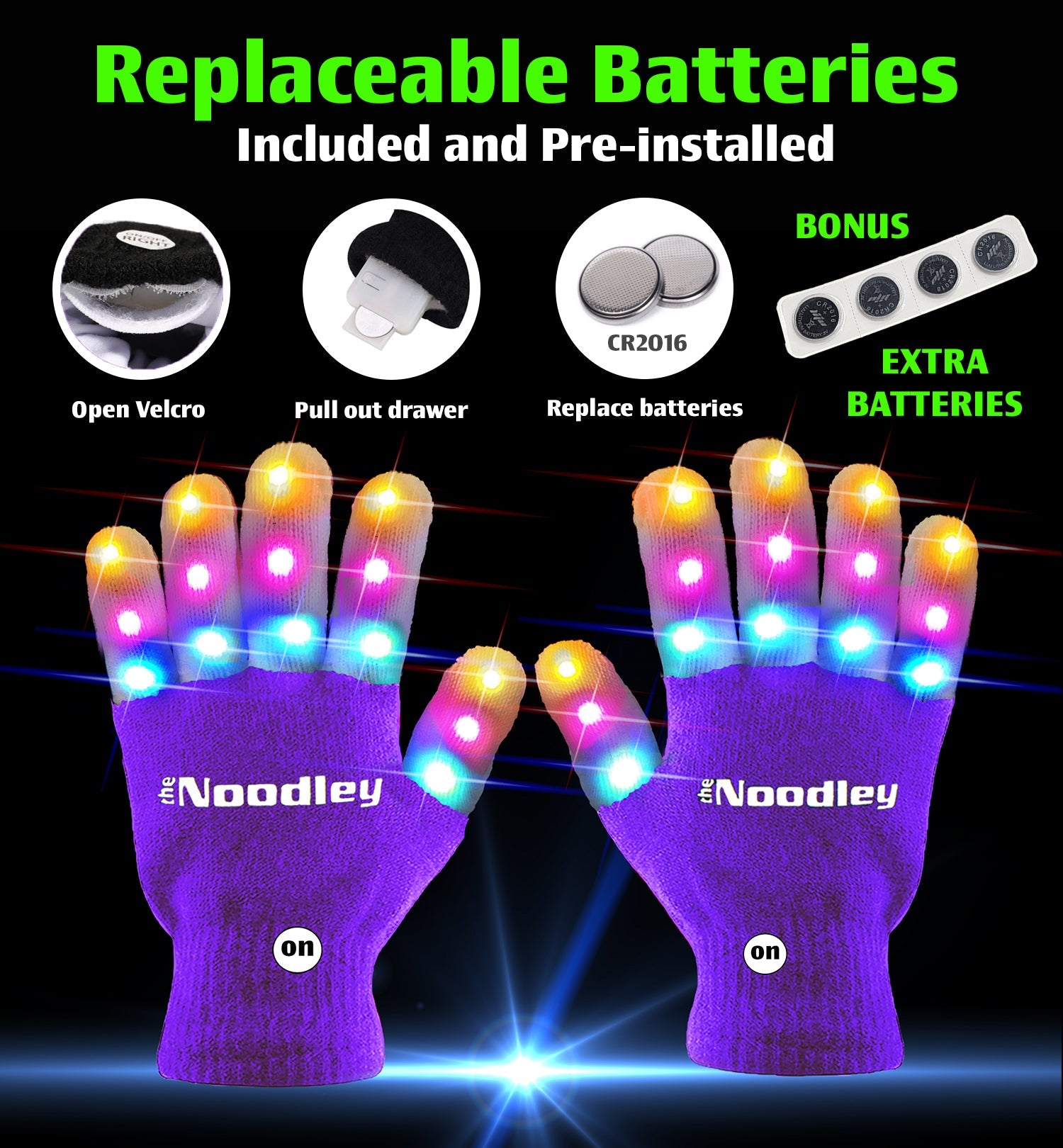 Purple LED Gloves, Light Up Shoe laces and Lighted Beanie Pom Hat Gift Set for Boys and Girls Kids Toys