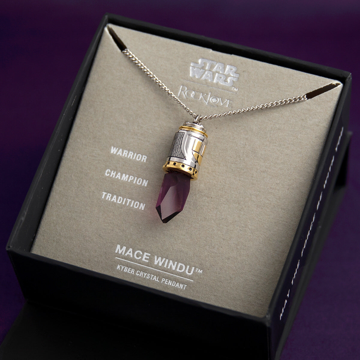Star Wars X RockLove Mace Windu Kyber Crystal Necklace