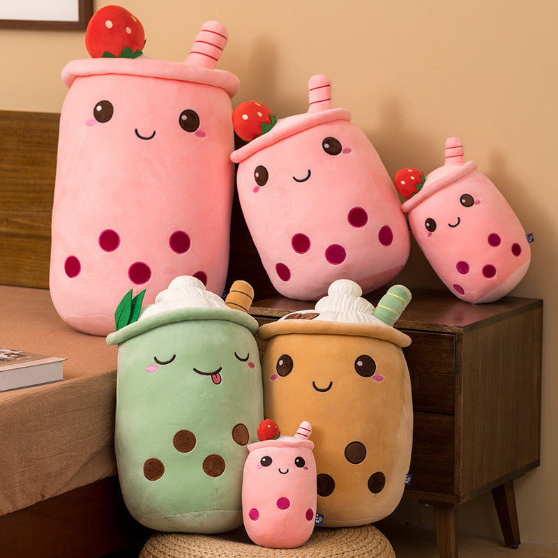 Milk Tea Cup Plush Pillow – Soft Fruit-Themed Creative Doll for Home Decor
