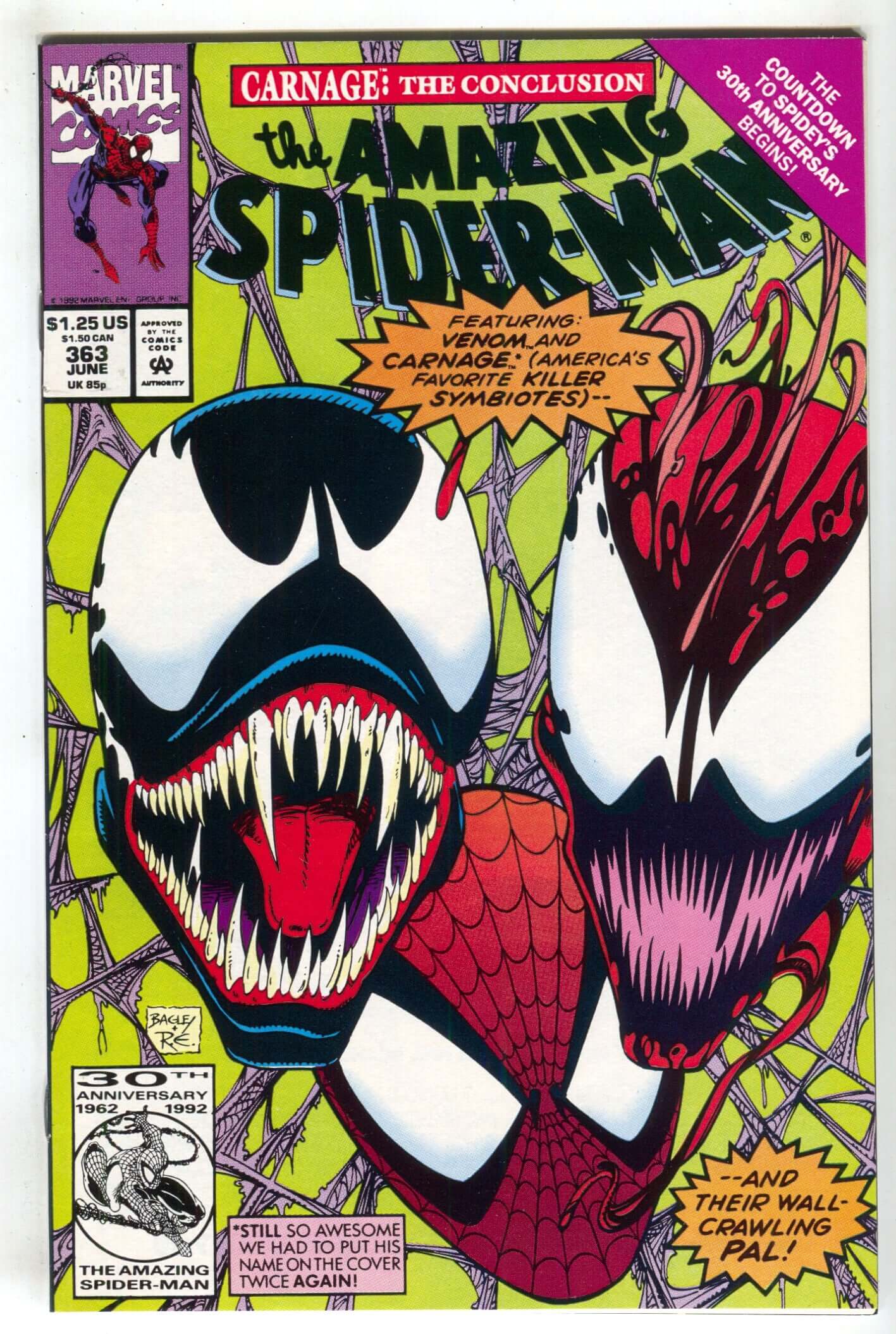Amazing Spider-Man 363 Marvel 1992 NM 1st Print Carnage Venom Mark Bagley
