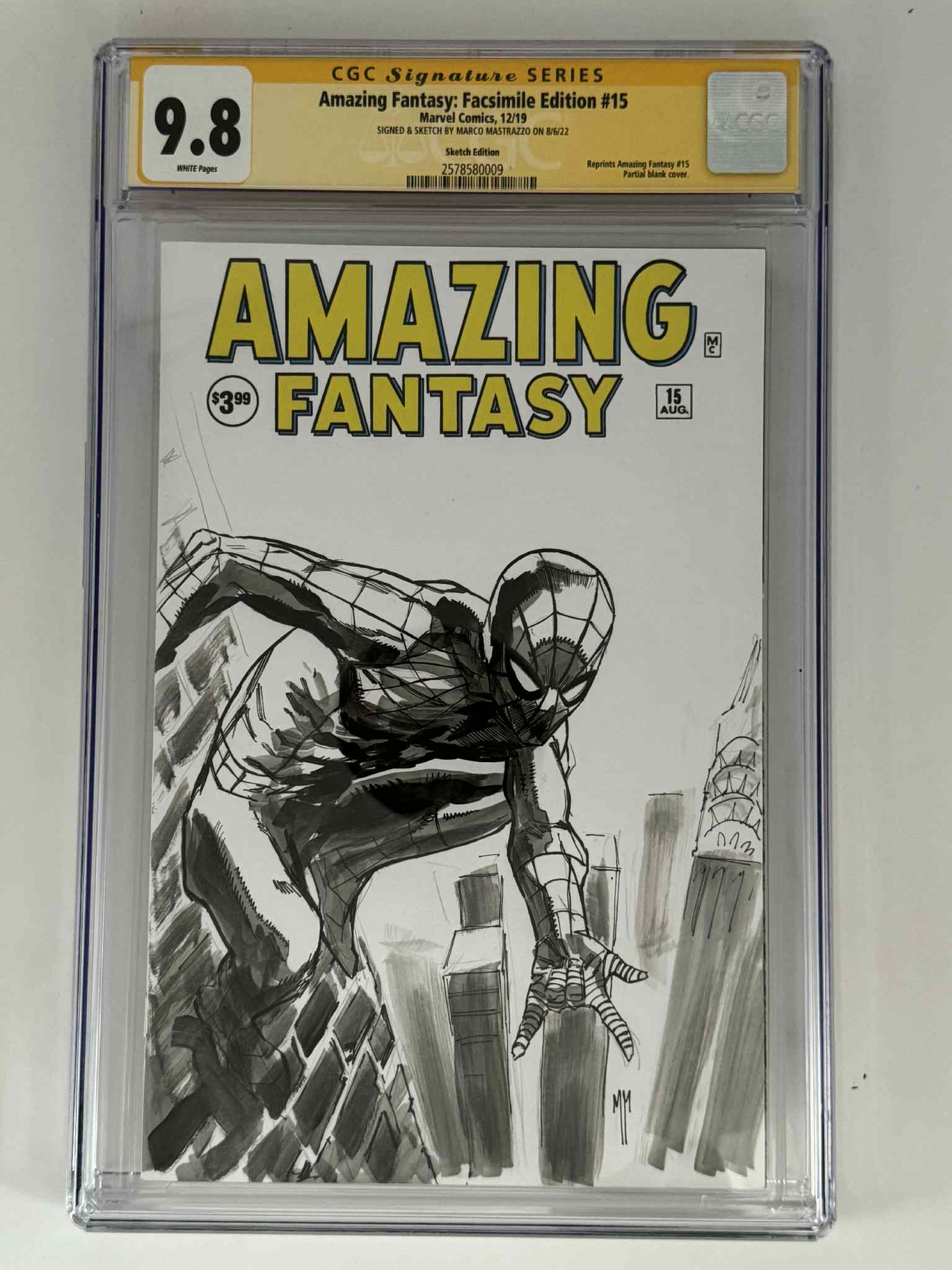 Signed & Sketch by Marco Mastrazzo] Amazing Fantasy #15 CGC 9.8 Yello