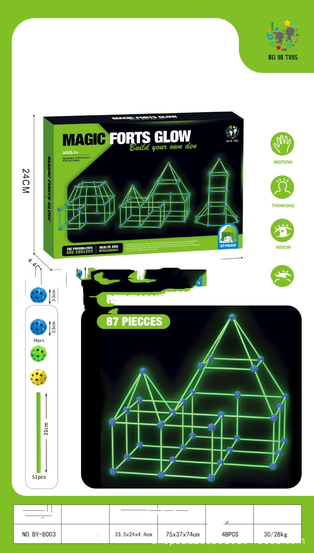 DIY Fort Building Kit โ Luminous Playhouse Tent Construction Set