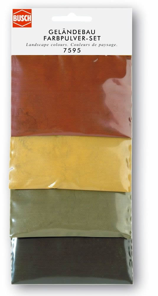 Busch 7595 A Scale Mortar Color Powder Set -- 1 Each: Rust, Yellow, Green, Black