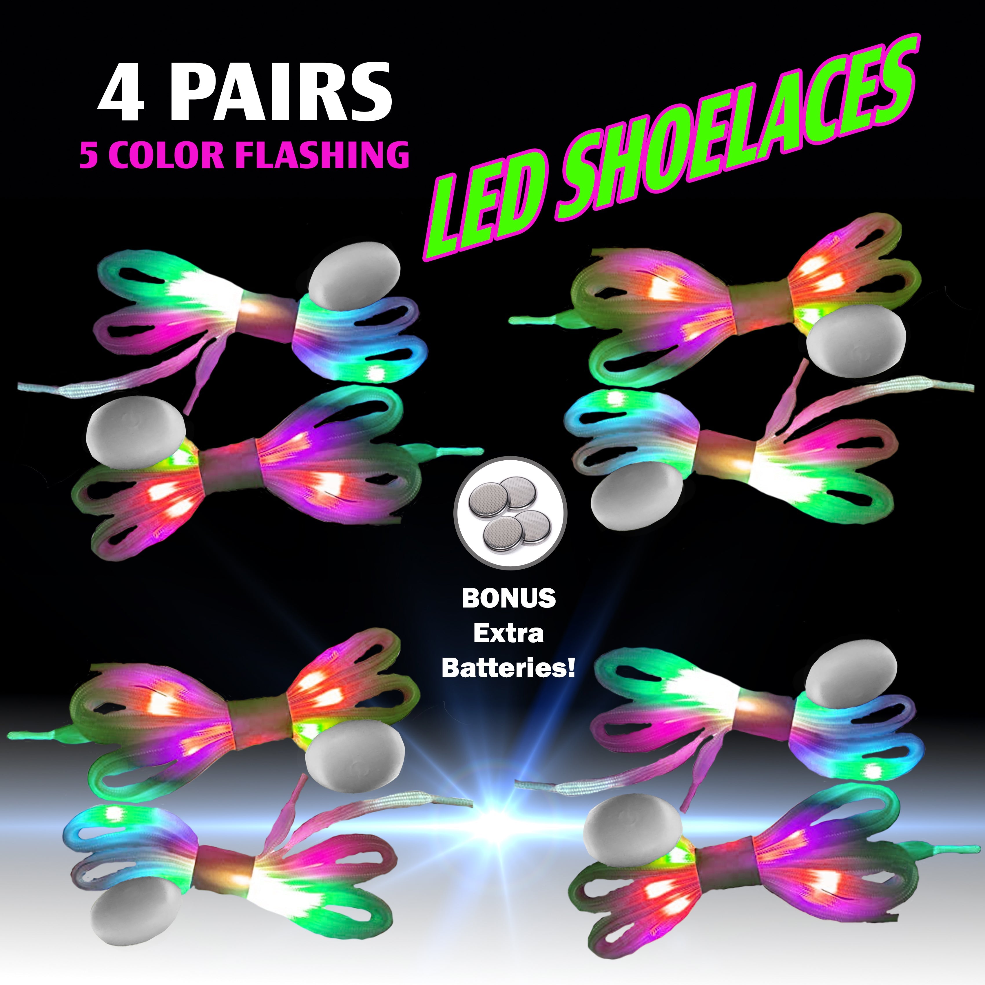 Pairs| Color Flashing LED Light Up Shoe Laces Glow in the Dark Wh