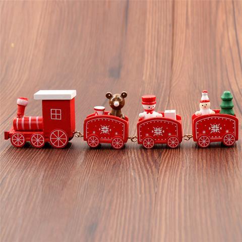 4pcs Mini Wooden Christmas Train Set – Holiday Décor Ornament Gift