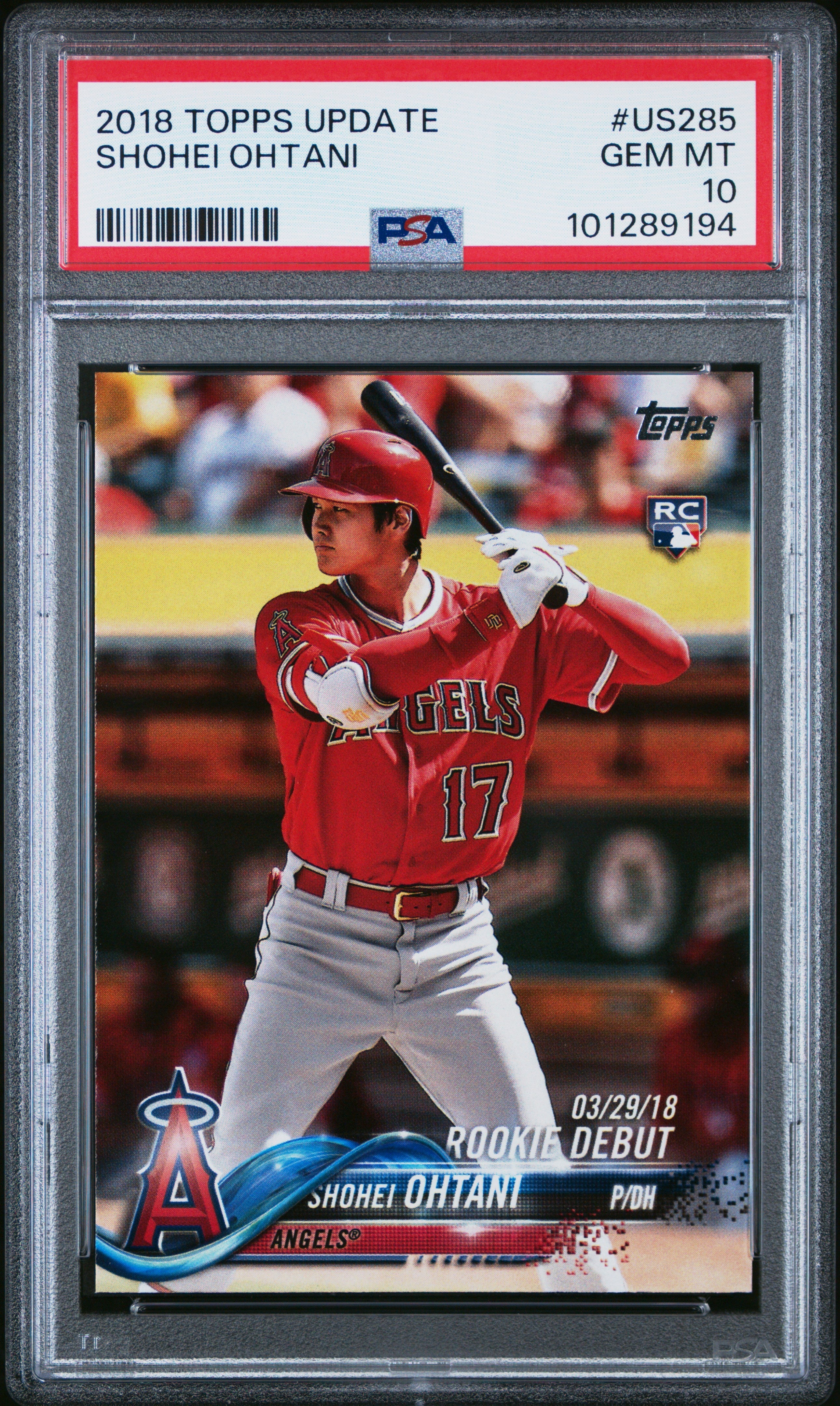 shohei ohtani graded rookie card 2018 Topps Update #US285 RC PSA 10 Variant:Death Toll toploader deco Splinter & Leo, Father