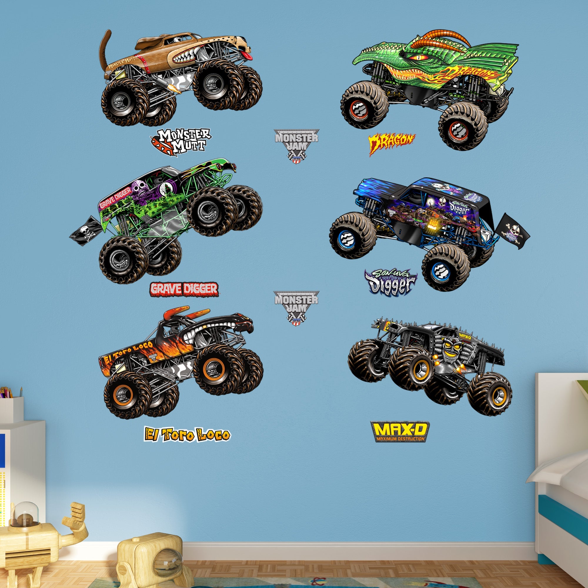 Monster Jam - RealBig Cartoon Trucks Collection - Official Monster Jam - Reusable Vinyl Wall Decals