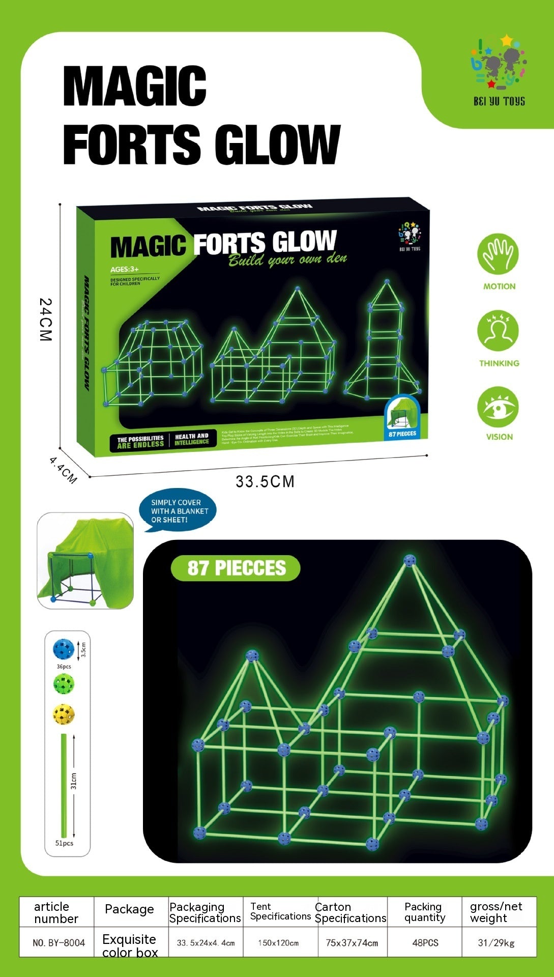 DIY Fort Building Kit โ Luminous Playhouse Tent Construction Set
