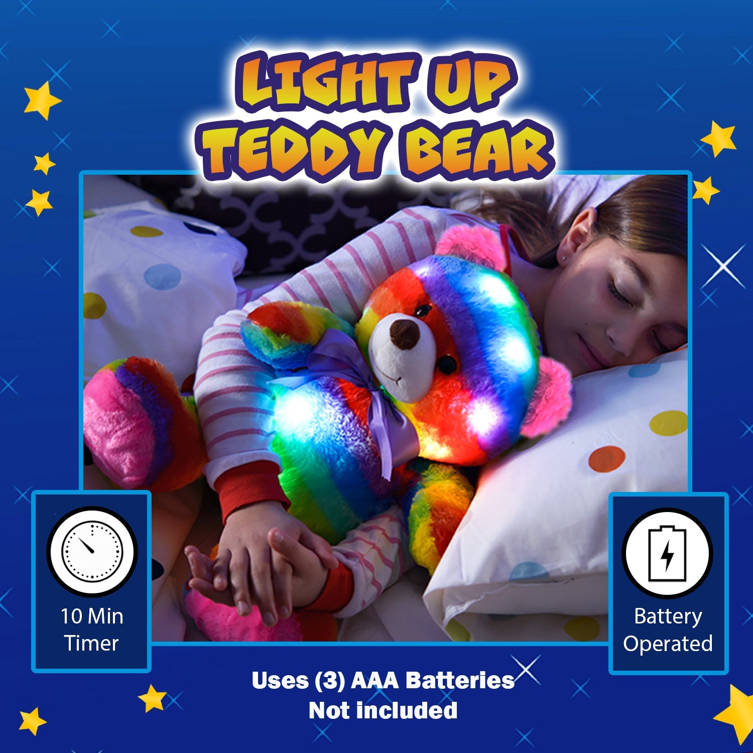 Rainbow Lites Teddy Bear Glow Plush LED Night Light Up Stuffed Animal 2 Pack Set (16 inch)