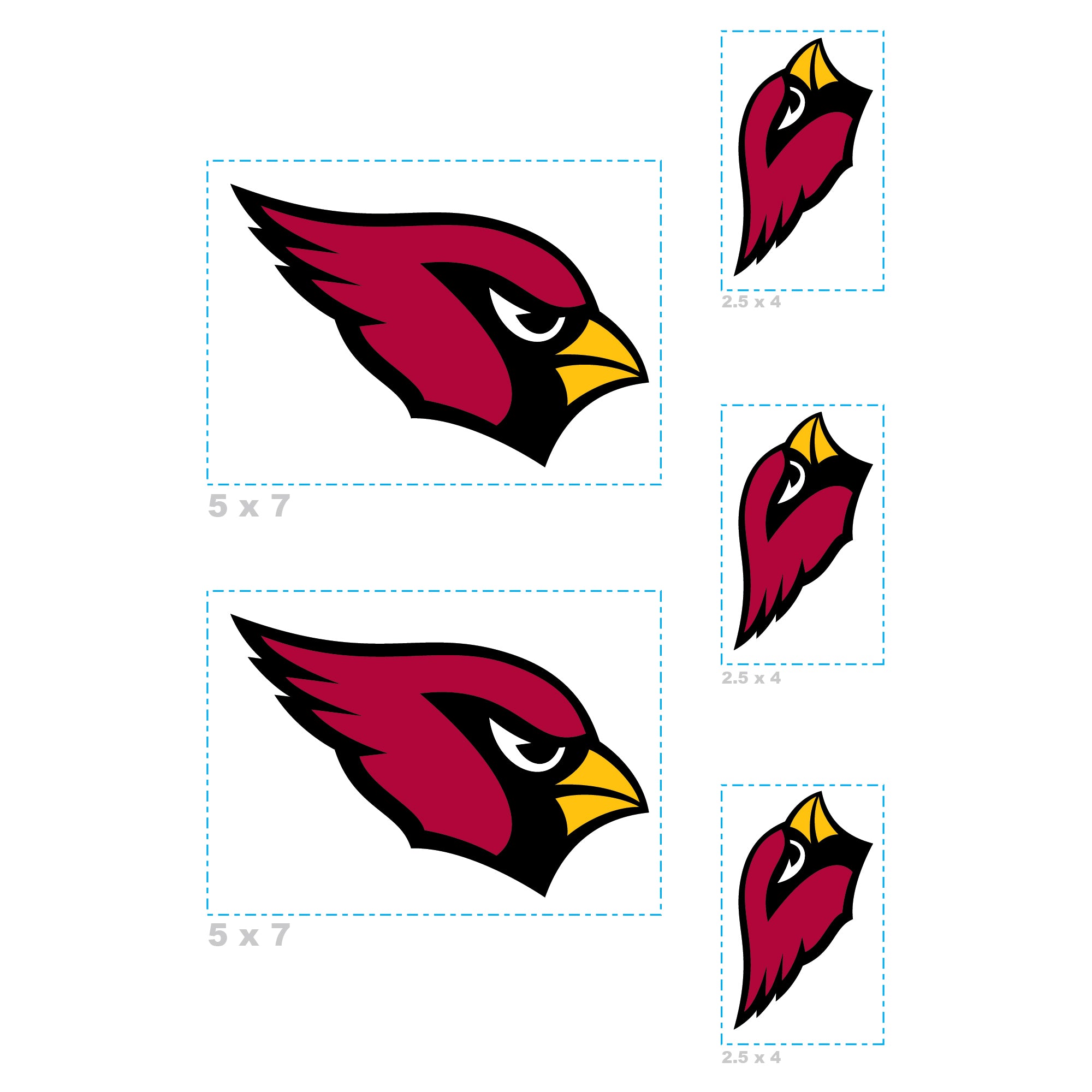 Arizona Cardinals - 5 Logo Minis (Mixed Sizes) - Official NFL - Reusable Vinyl Decals