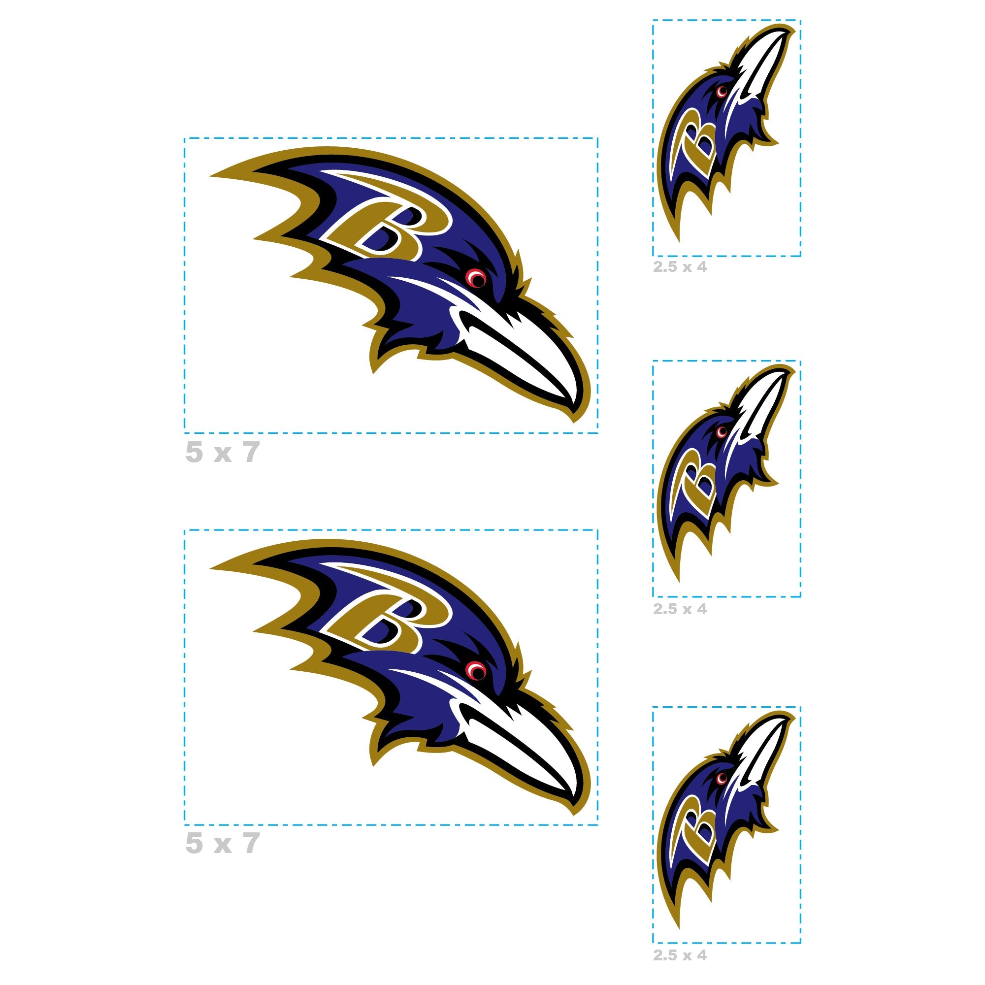 Baltimore Ravens - 5 Logo Minis (Mixed Sizes) - Official NFL - Reusable Vinyl Decals
