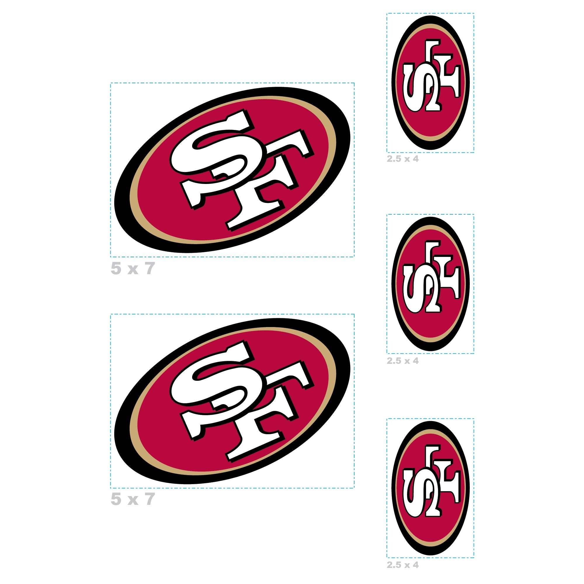 San Francisco 49ers - 5 Logo Minis (Mixed Sizes) - Official NFL - Reusable Vinyl Decals