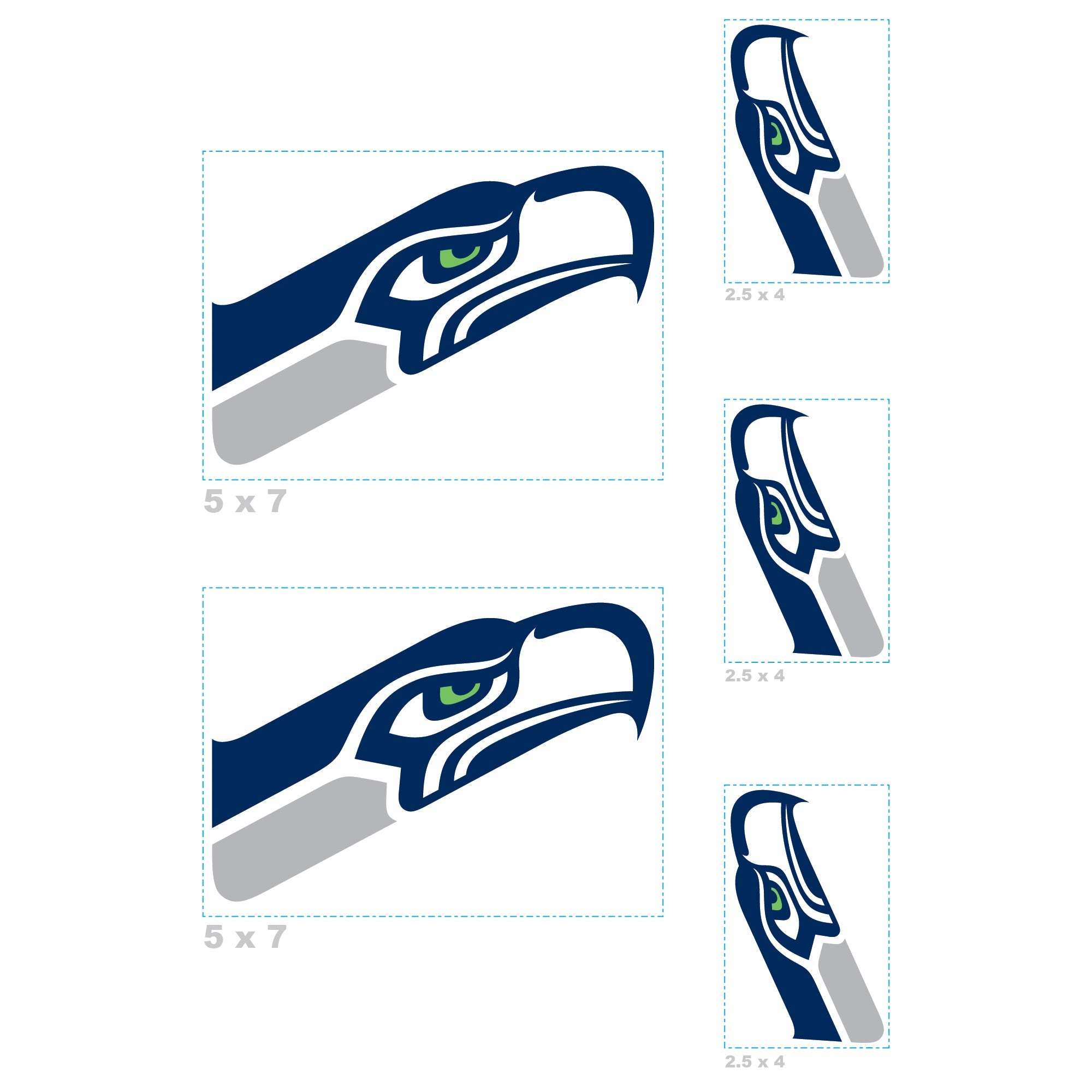 Seattle Seahawks - 5 Logo Minis (Mixed Sizes) - Official NFL - Reusable Vinyl Decals