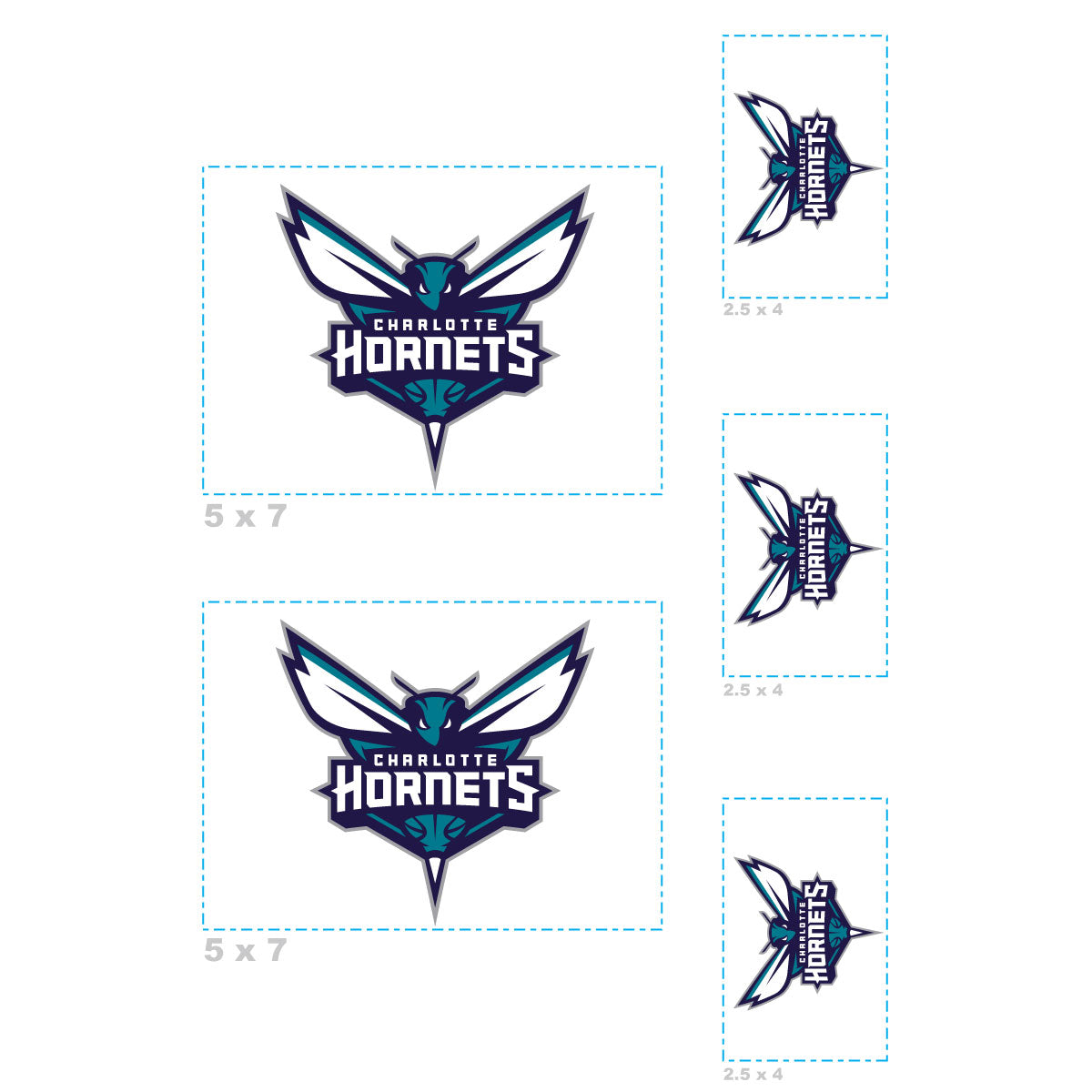 Charlotte Hornets - 5 Logo Minis (Mixed Sizes) - Official NBA - Reusable Vinyl Decals