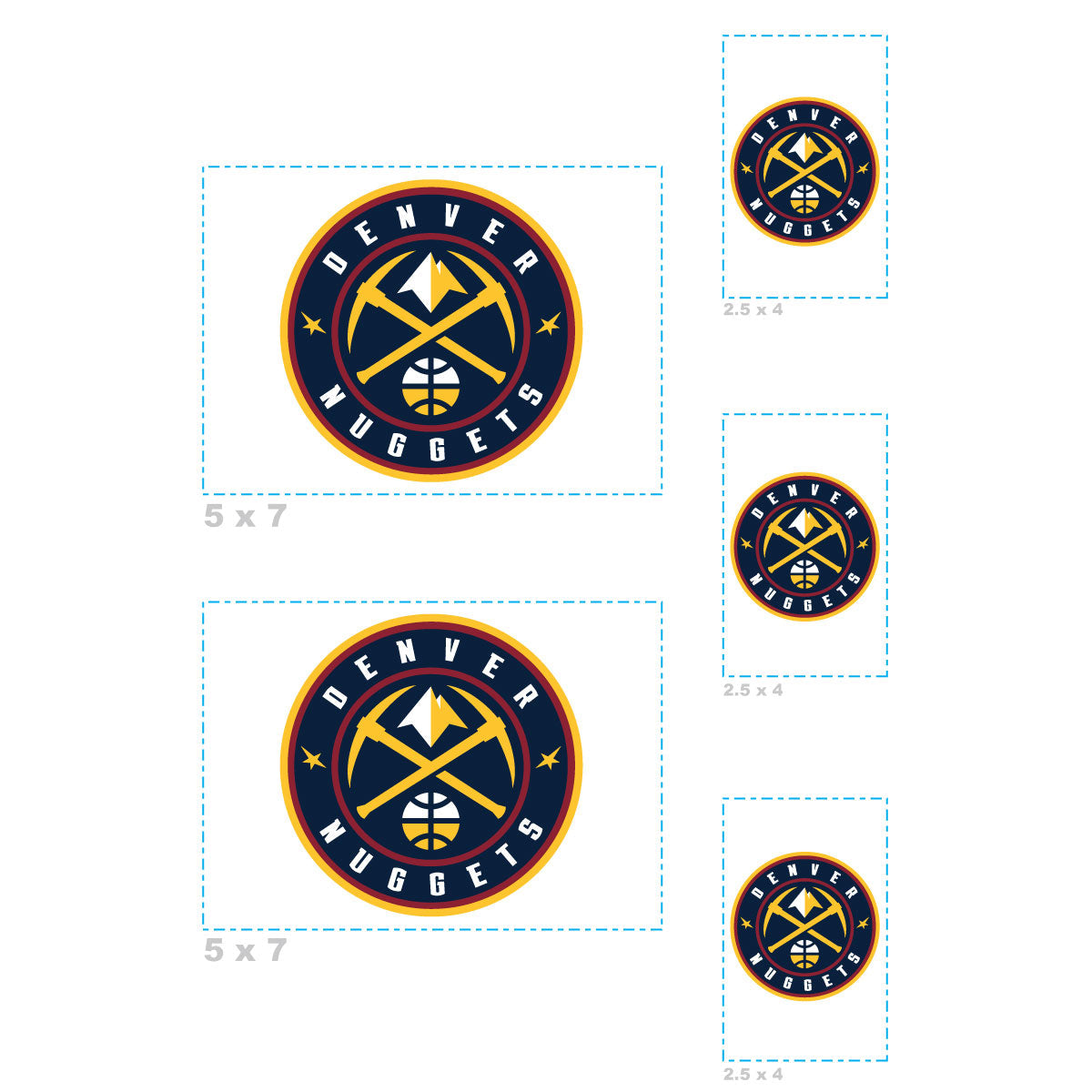 Denver Nuggets - 5 Logo Minis (Mixed Sizes) - Official NBA - Reusable Vinyl Decals