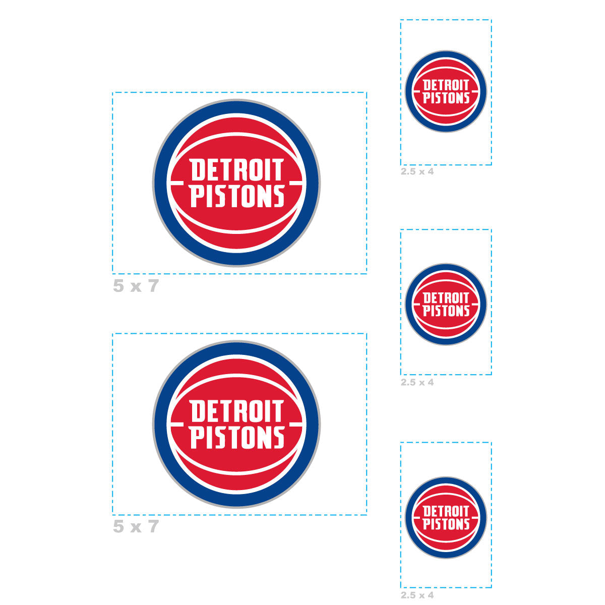 Detroit Pistons - 5 Logo Minis (Mixed Sizes) - Official NBA - Reusable Vinyl Decals