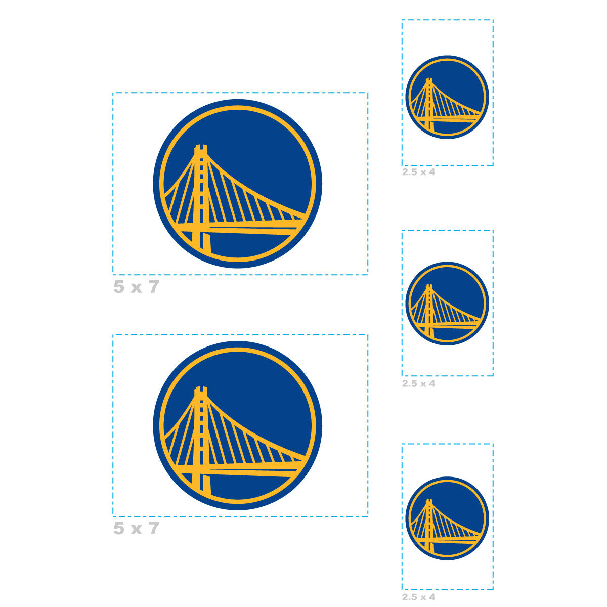Golden State Warriors - 5 Logo Minis (Mixed Sizes) - Official NBA - Reusable Vinyl Decals