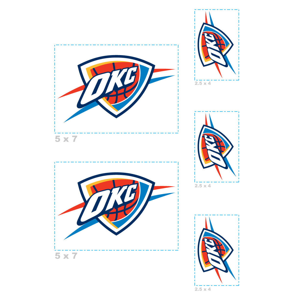 Oklahoma City Thunder - 5 Logo Minis (Mixed Sizes) - Official NBA - Reusable Vinyl Decals