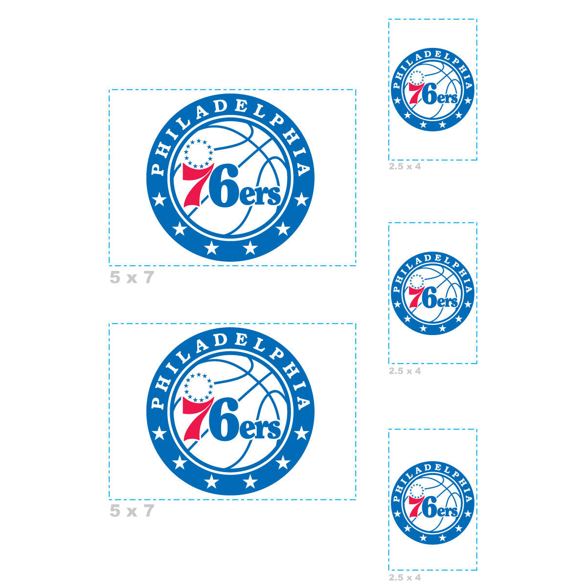 Philadelphia 76ers - 5 Logo Minis (Mixed Sizes) - Official NBA - Reusable Vinyl Decals