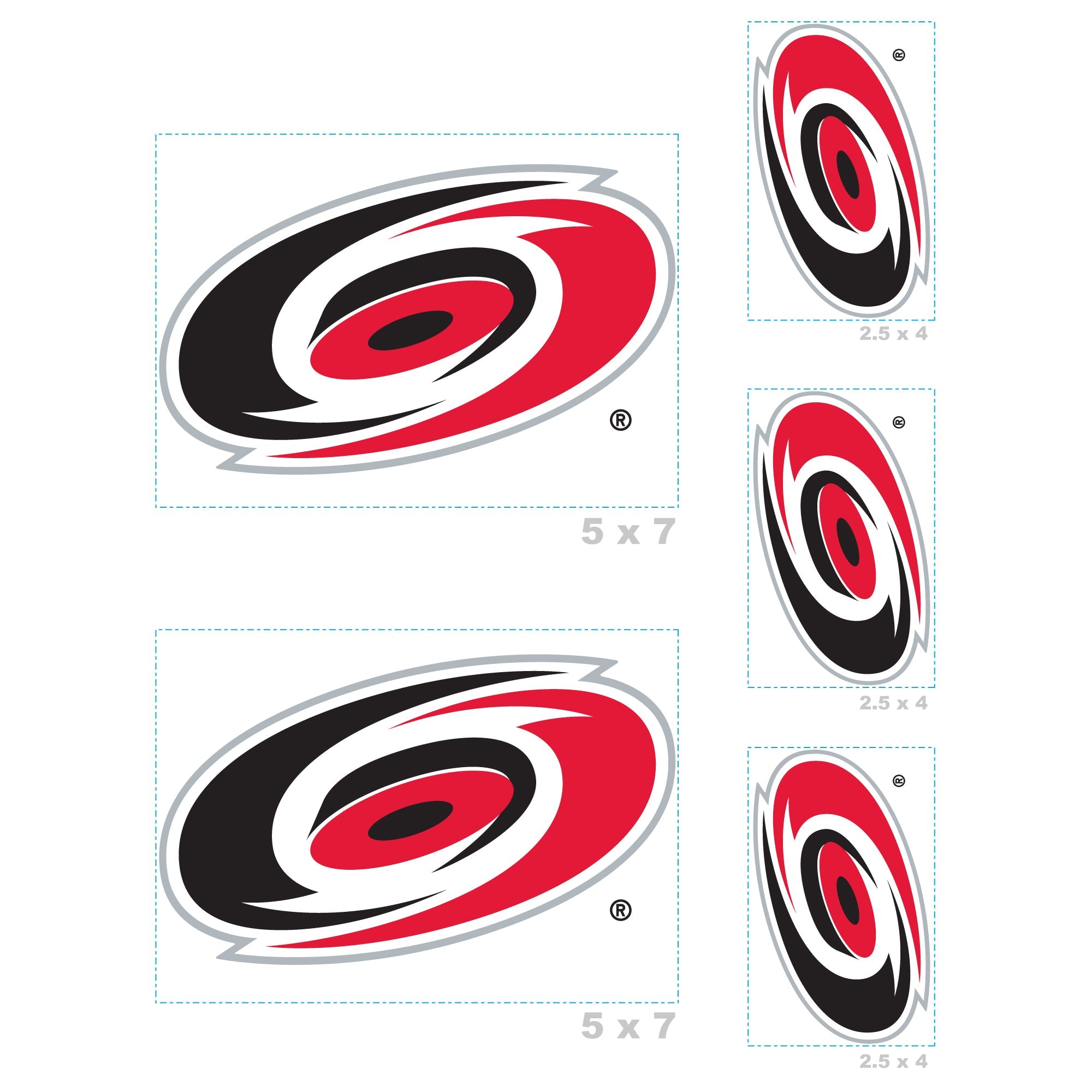 Carolina Hurricanes - 5 Logo Minis (Mixed Sizes) - Official NHL - Reusable Vinyl Decals