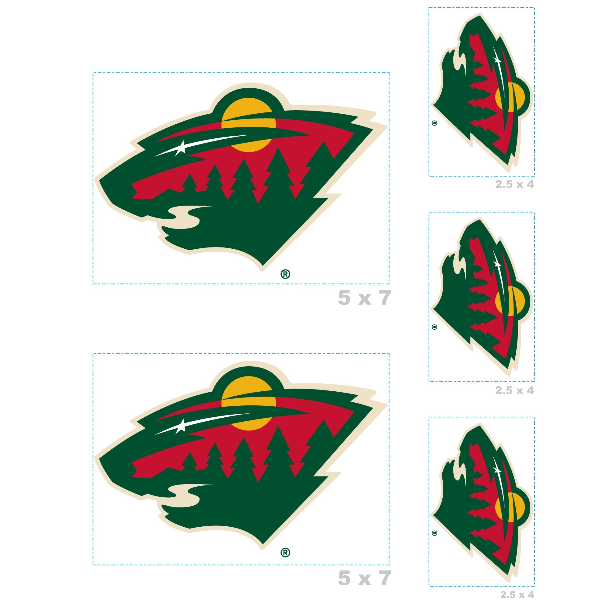 Minnesota Wild - 5 Logo Minis (Mixed Sizes) - Official NHL - Reusable Vinyl Decals