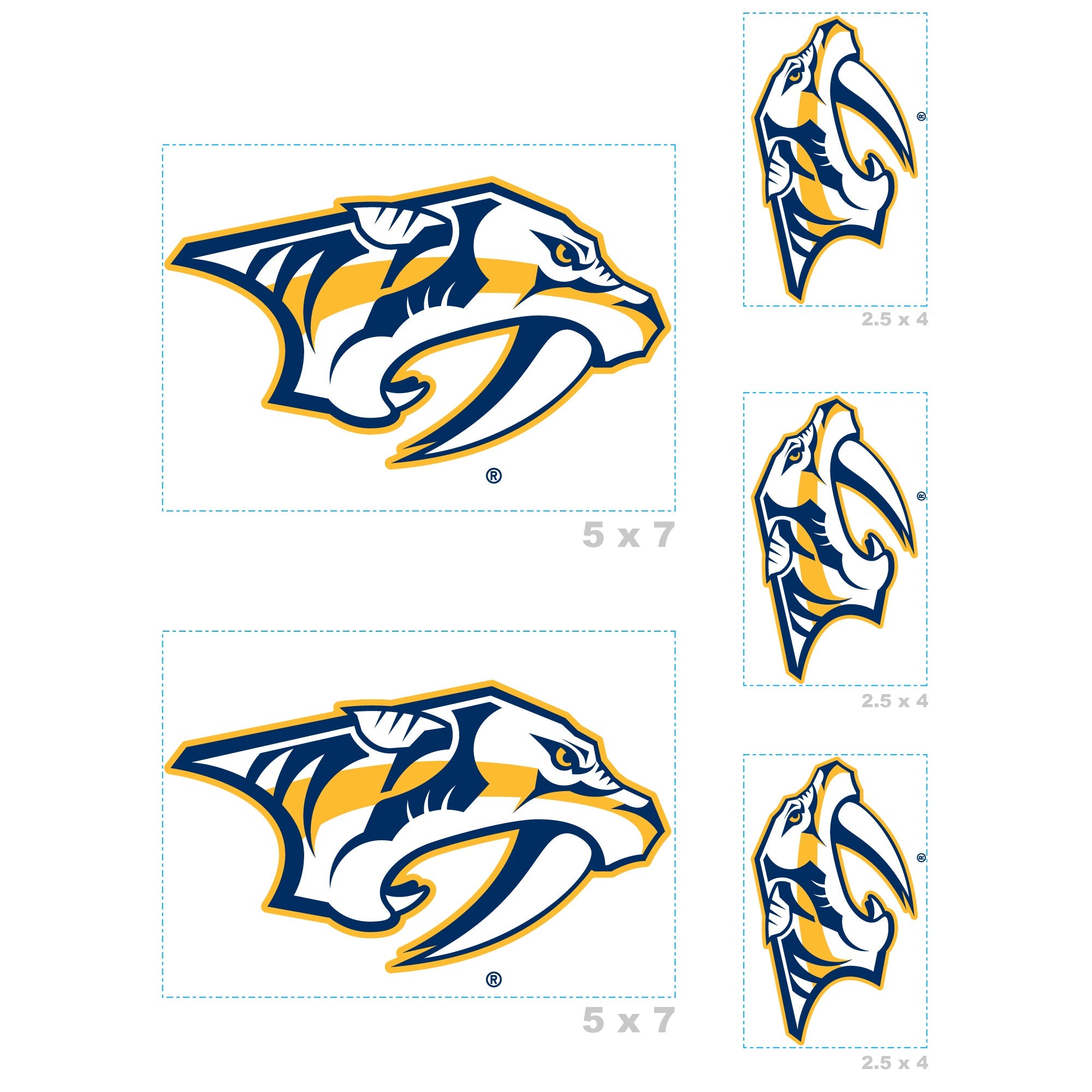 Nashville Predators - 5 Logo Minis (Mixed Sizes) - Official NHL - Reusable Vinyl Decals