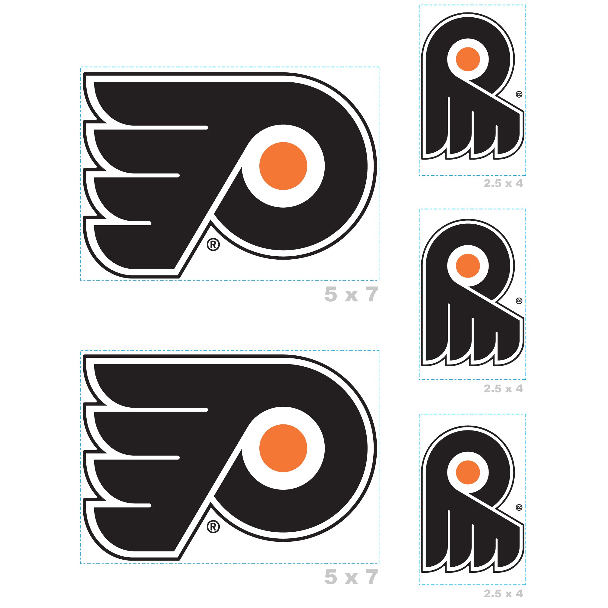 Philadelphia Flyers - 5 Logo Minis (Mixed Sizes) - Official NHL - Reusable Vinyl Decals