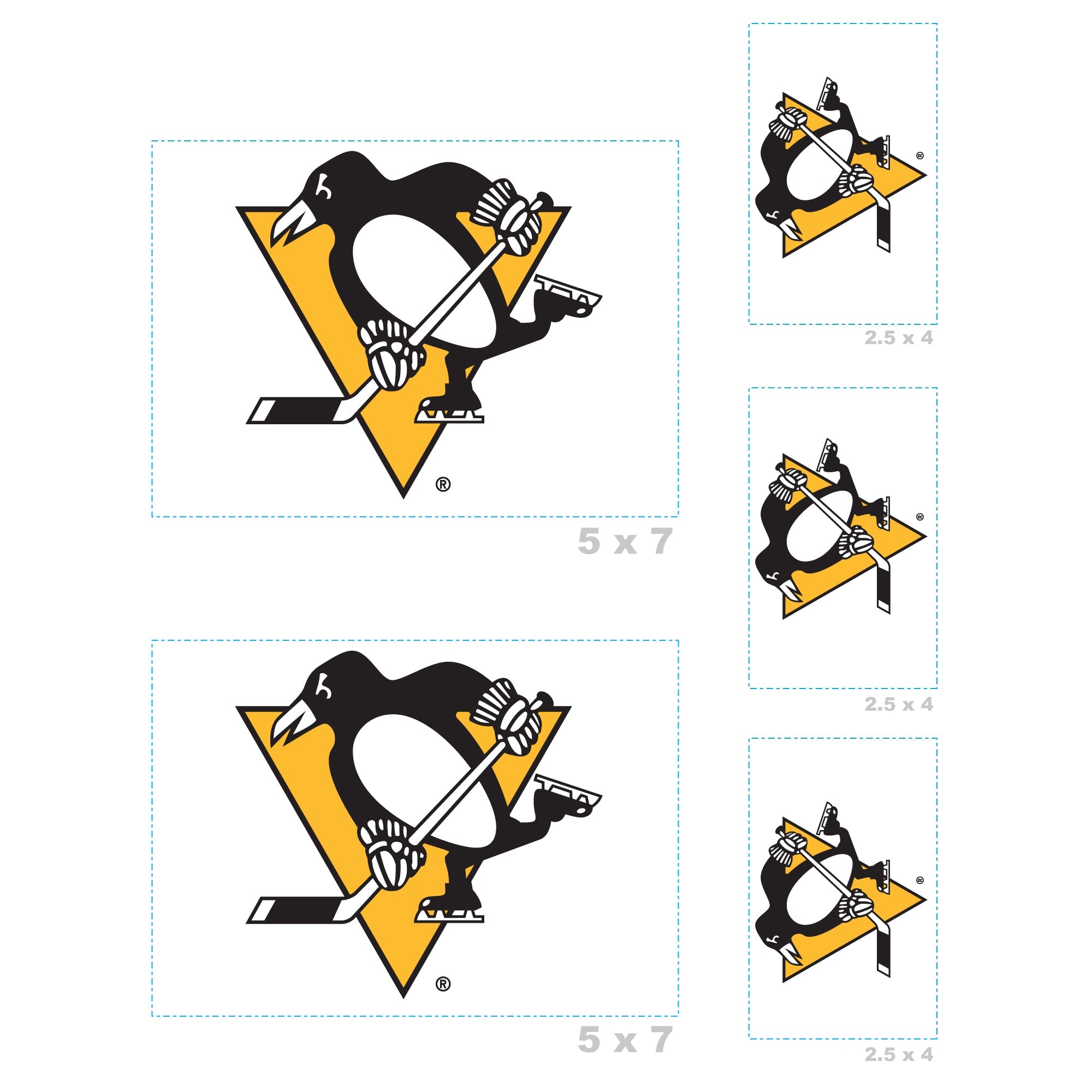 Pittsburgh Penguins - 5 Logo Minis (Mixed Sizes) - Official NHL - Reusable Vinyl Decals