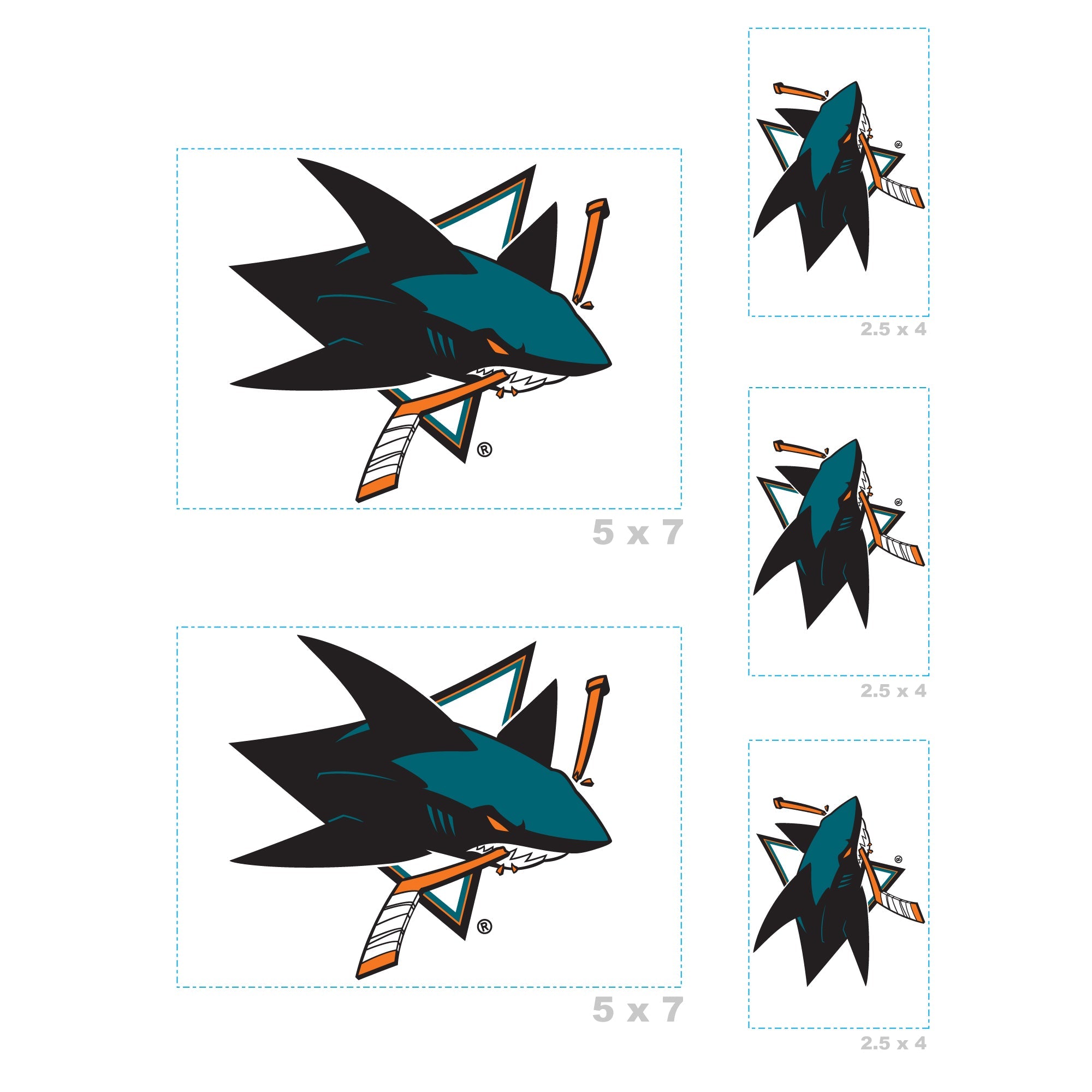 San Jose Sharks - 5 Logo Minis (Mixed Sizes) - Official NHL - Reusable Vinyl Decals