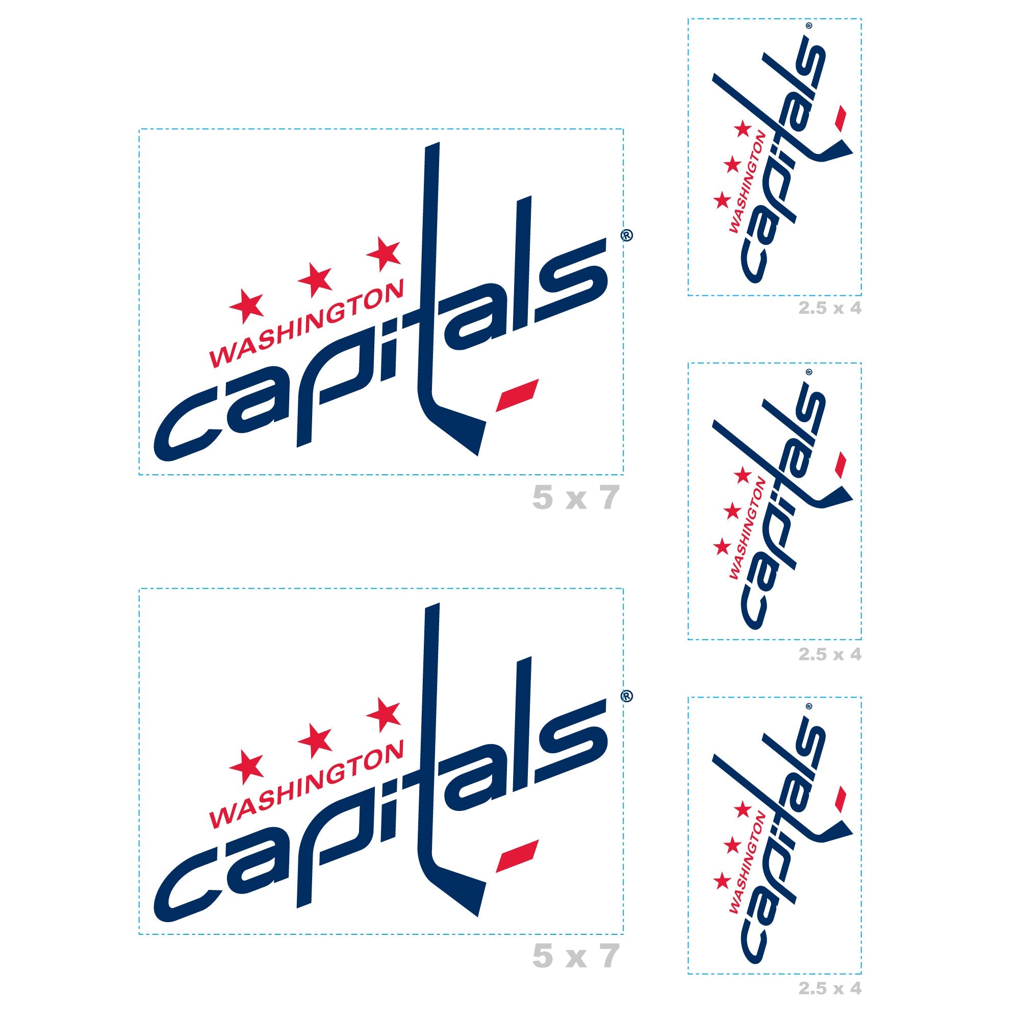 Washington Capitals - 5 Logo Minis (Mixed Sizes) - Official NHL - Reusable Vinyl Decals
