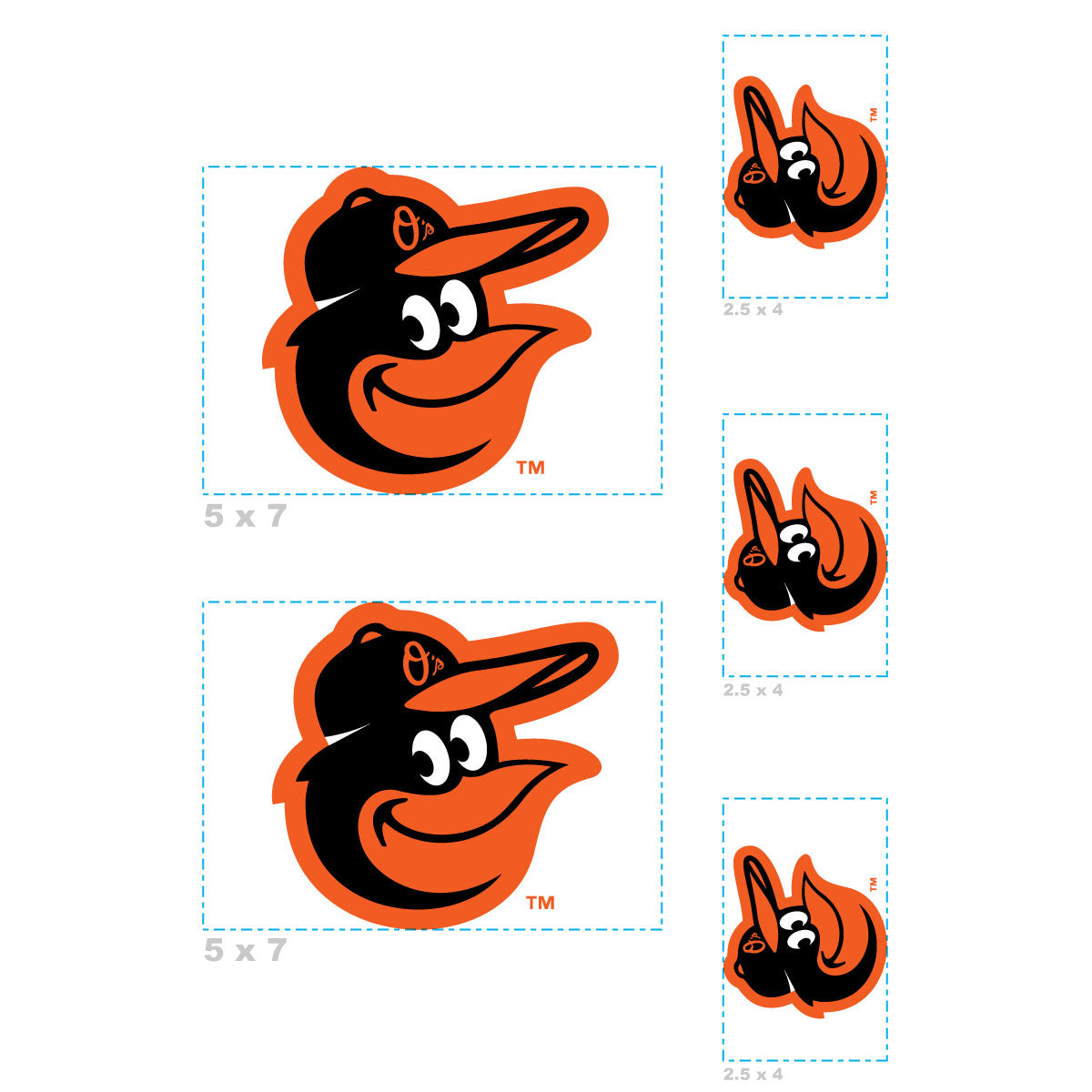Baltimore Orioles - 5 Logo Minis (Mixed Sizes) - Official MLB - Reusable Vinyl Decals