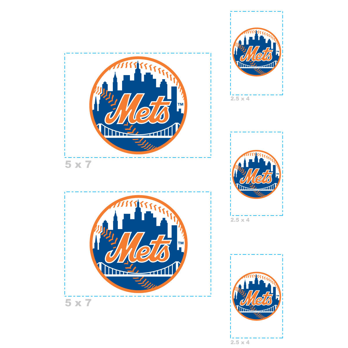 New York Mets - 5 Logo Minis (Mixed Sizes) - Official MLB - Reusable Vinyl Decals