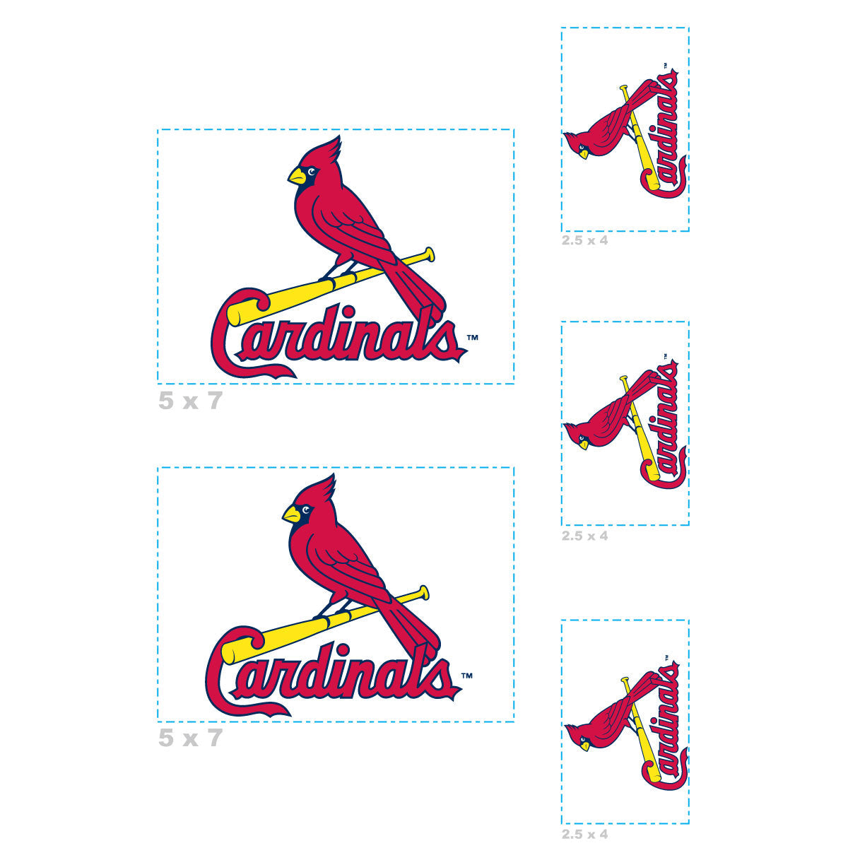 St. Louis Cardinals - 5 Logo Minis (Mixed Sizes) - Official MLB - Reusable Vinyl Decals