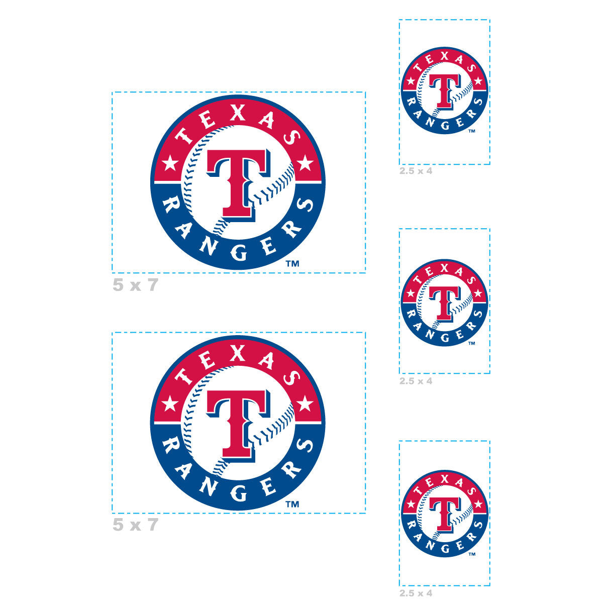 Texas Rangers - 5 Logo Minis (Mixed Sizes) - Official MLB - Reusable Vinyl Decals