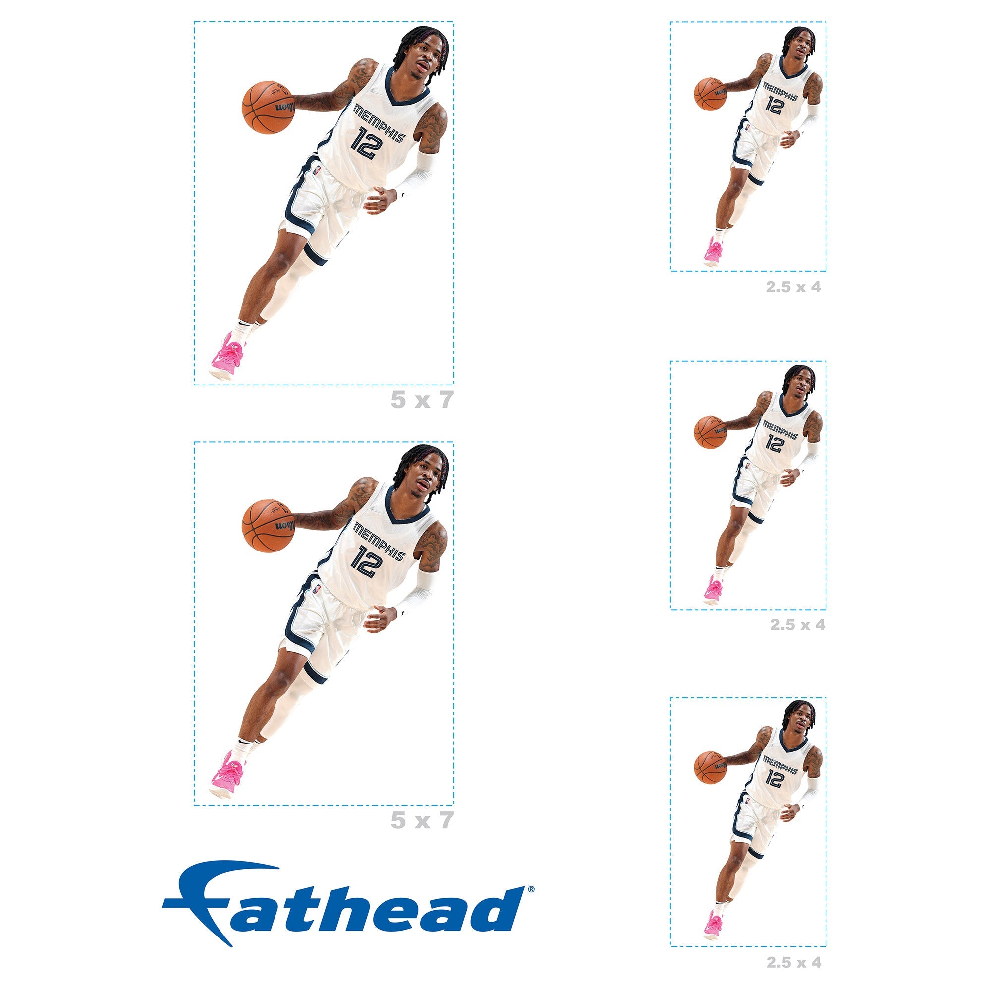 Ja Morant - 5 Minis (Mixed Sizes) - Official NBA - Memphis Grizzlies - Reusable Vinyl Decals