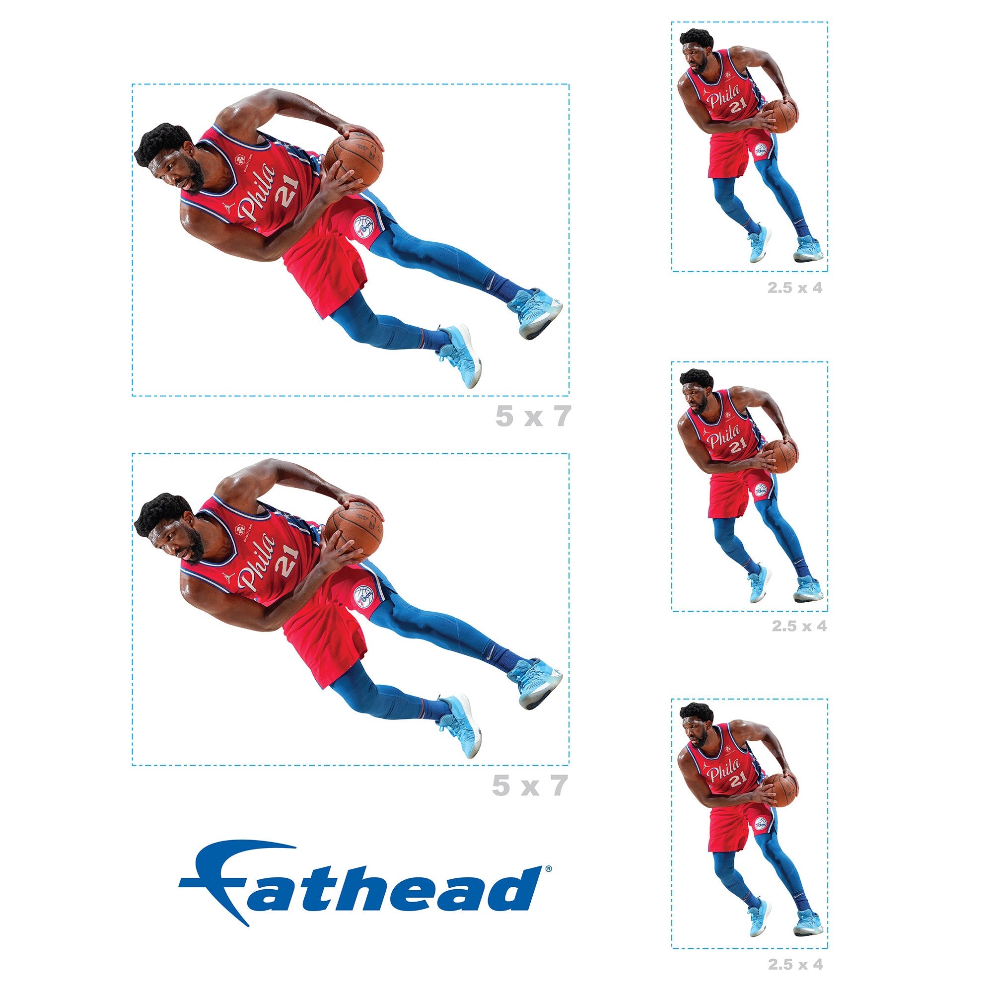 Joel Embiid - 5 Minis (Mixed Sizes) - Official NBA - Philadelphia 76ers - Reusable Vinyl Decals