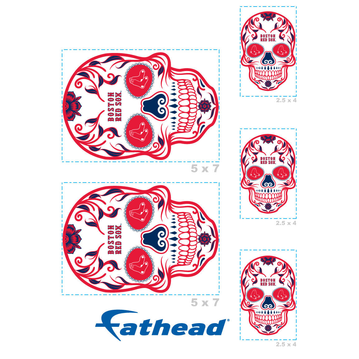 Boston Red Sox - 5 Sugar Skull Logo Minis (Mixed Sizes) - Official MLB - Reusable Vinyl Decals