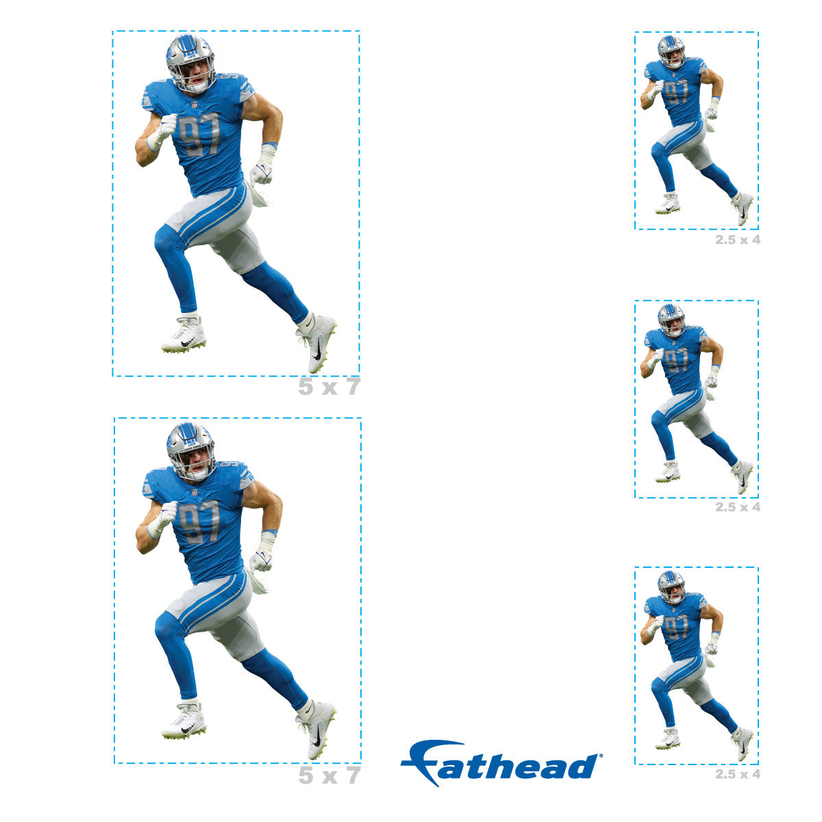 Aidan Hutchinson - 5 Minis (Mixed Sizes) - Official NFL - Detroit Lions - Reusable Vinyl Decals