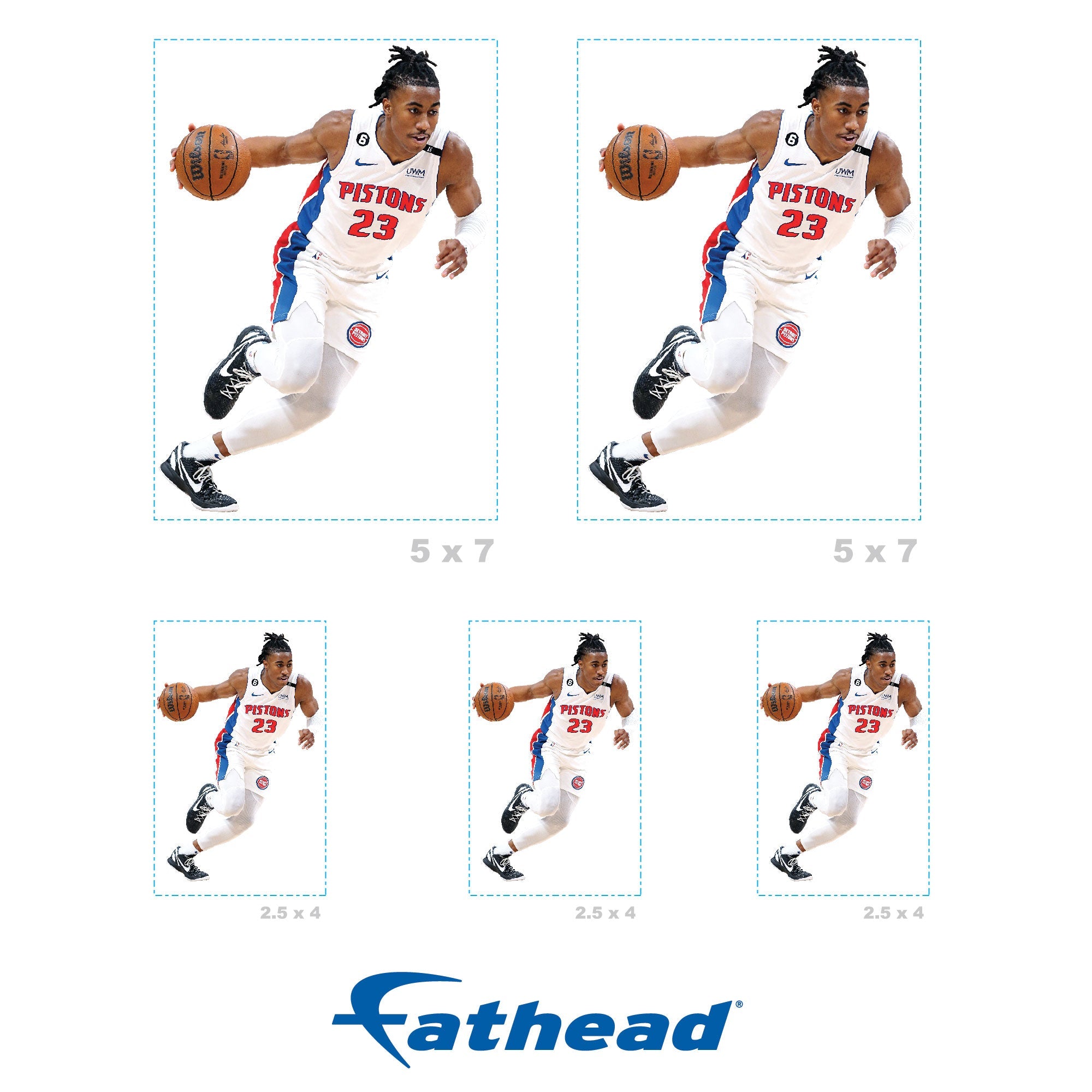 Jaden Ivey - 2 Minis (Mixed Sizes) - Official NBA - Detroit Pistons - Reusable Vinyl Decals