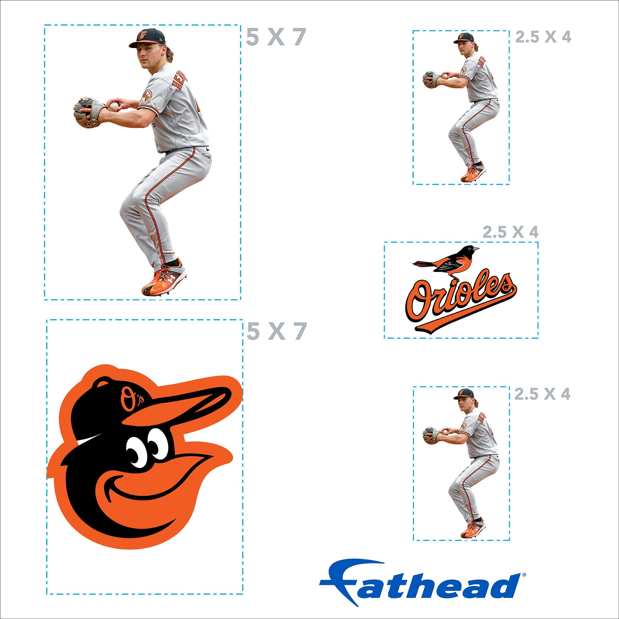 Gunnar Henderson - 5 Minis (Mixed Sizes) - Official MLB - Baltimore Orioles - Reusable Vinyl Decals