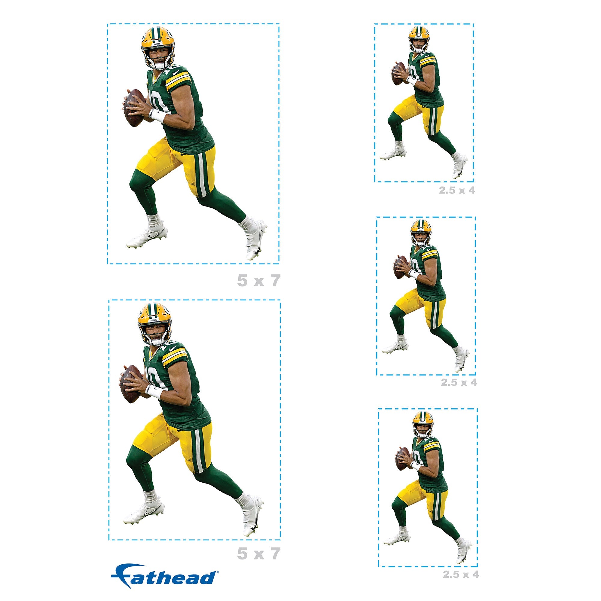 Jordan Love - 5 Minis (Mixed Sizes) - Official NFL - Green Bay Packers - Reusable Vinyl Decals
