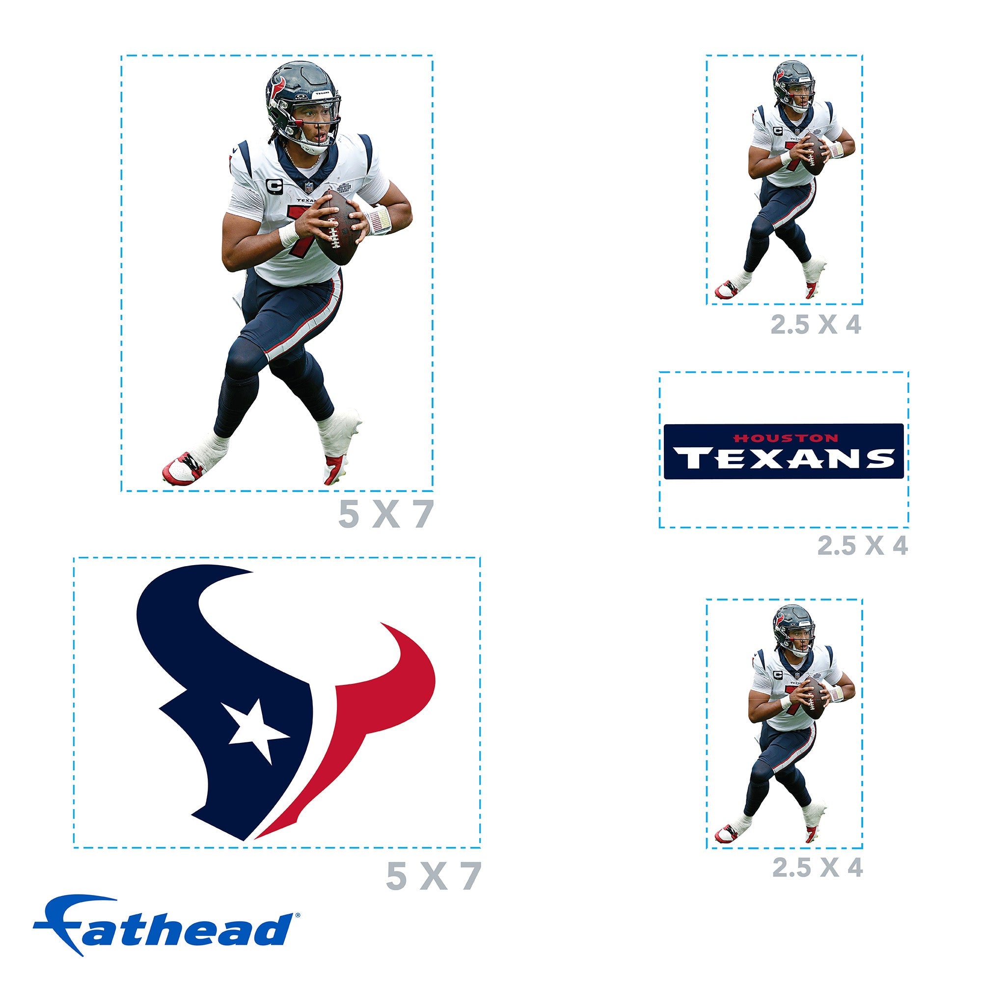 C.J. Stroud - 5 Minis (Mixed Sizes) - Official NFL - Houston Texans - Reusable Vinyl Decals