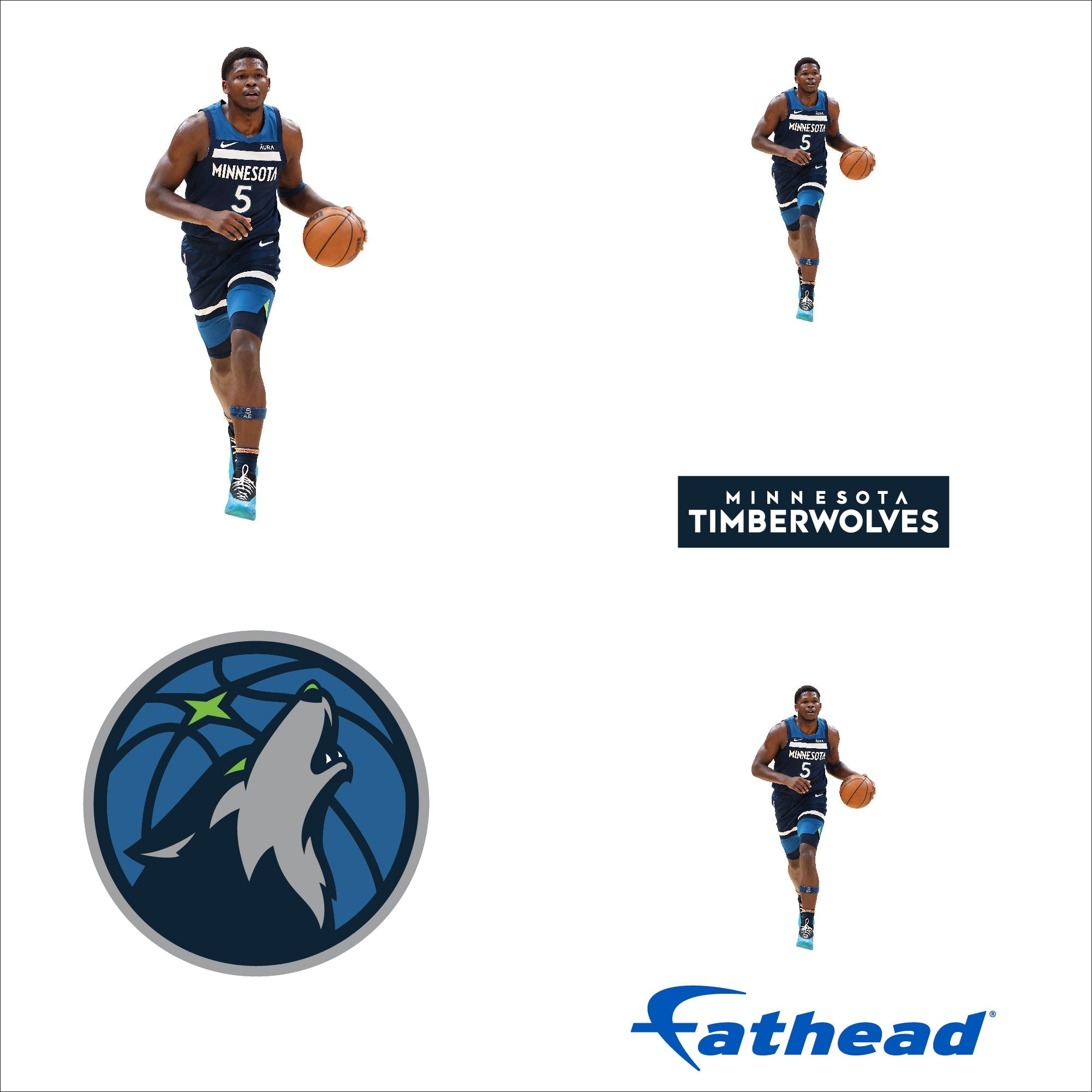 Anthony Edwards - 5 Minis (Mixed Sizes) - Official NBA - Minnesota Timberwolves - Reusable Vinyl Decals