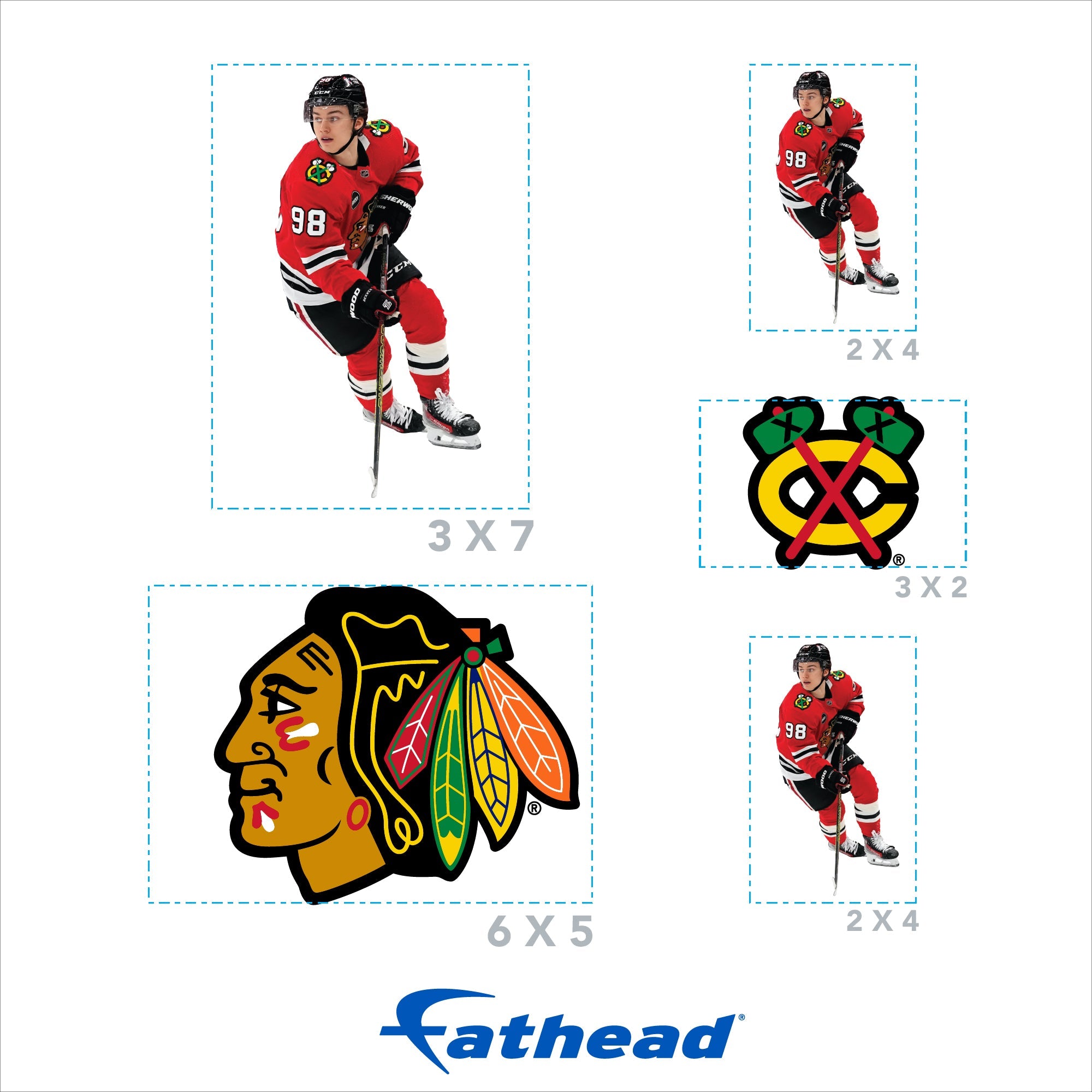 Connor Bedard - 5 Minis (Mixed Sizes) - Official NHL - Chicago Blackhawks - Reusable Vinyl Decals