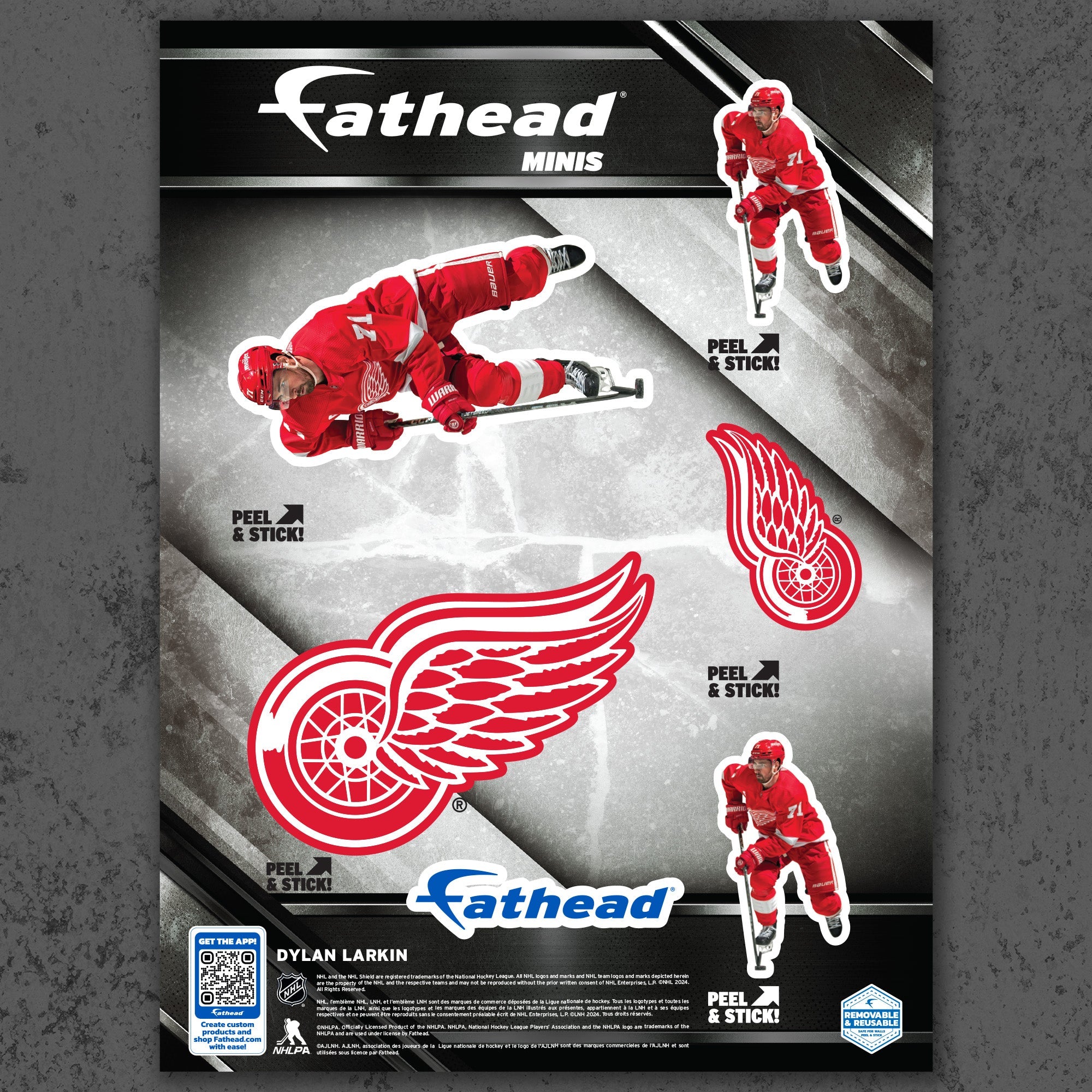 Dylan Larkin - 5 Minis (Mixed Sizes) - Official NHL - Detroit Red Wings - Reusable Vinyl Decals