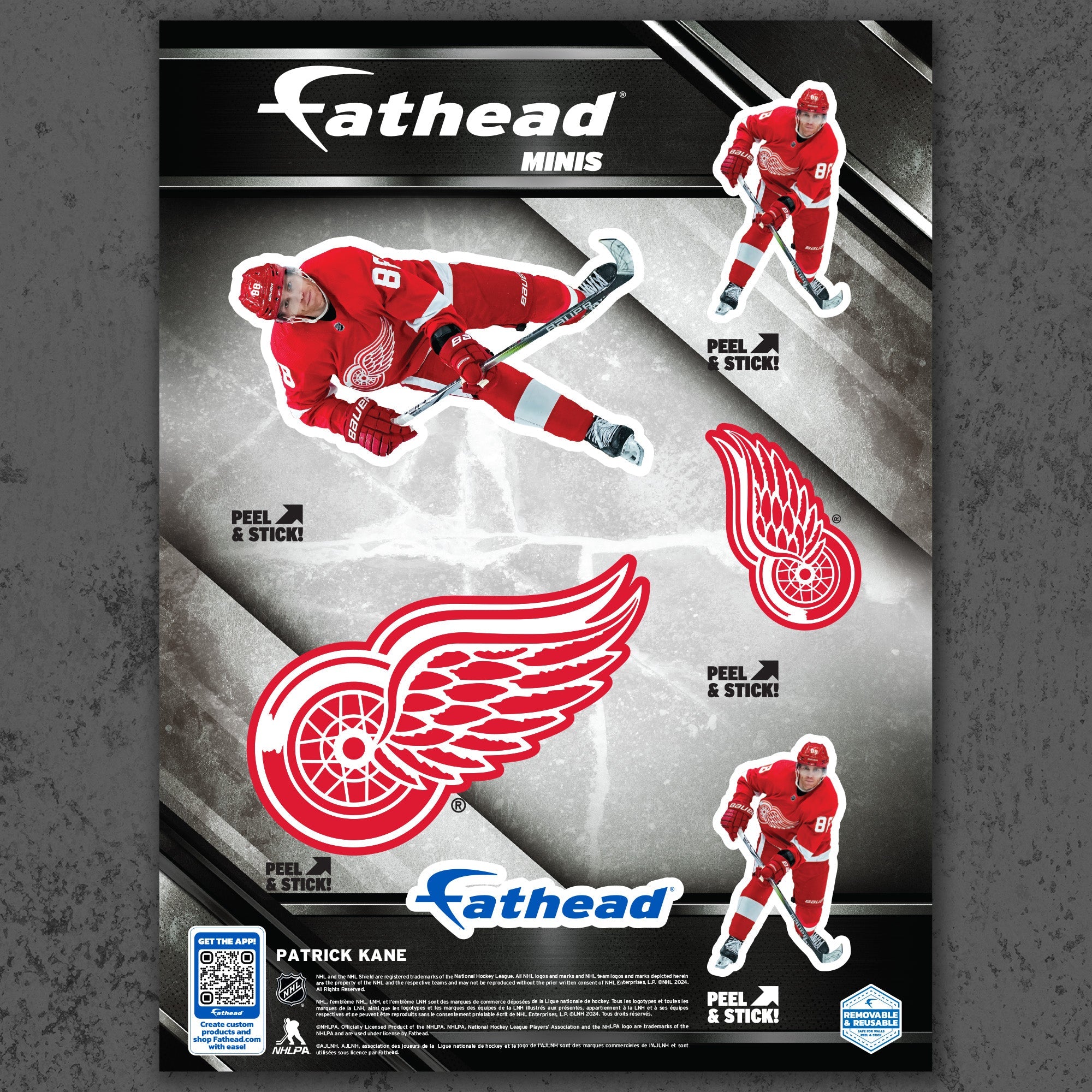 Patrick Kane - 5 Minis (Mixed Sizes) - Official NHL - Detroit Red Wings - Reusable Vinyl Decals