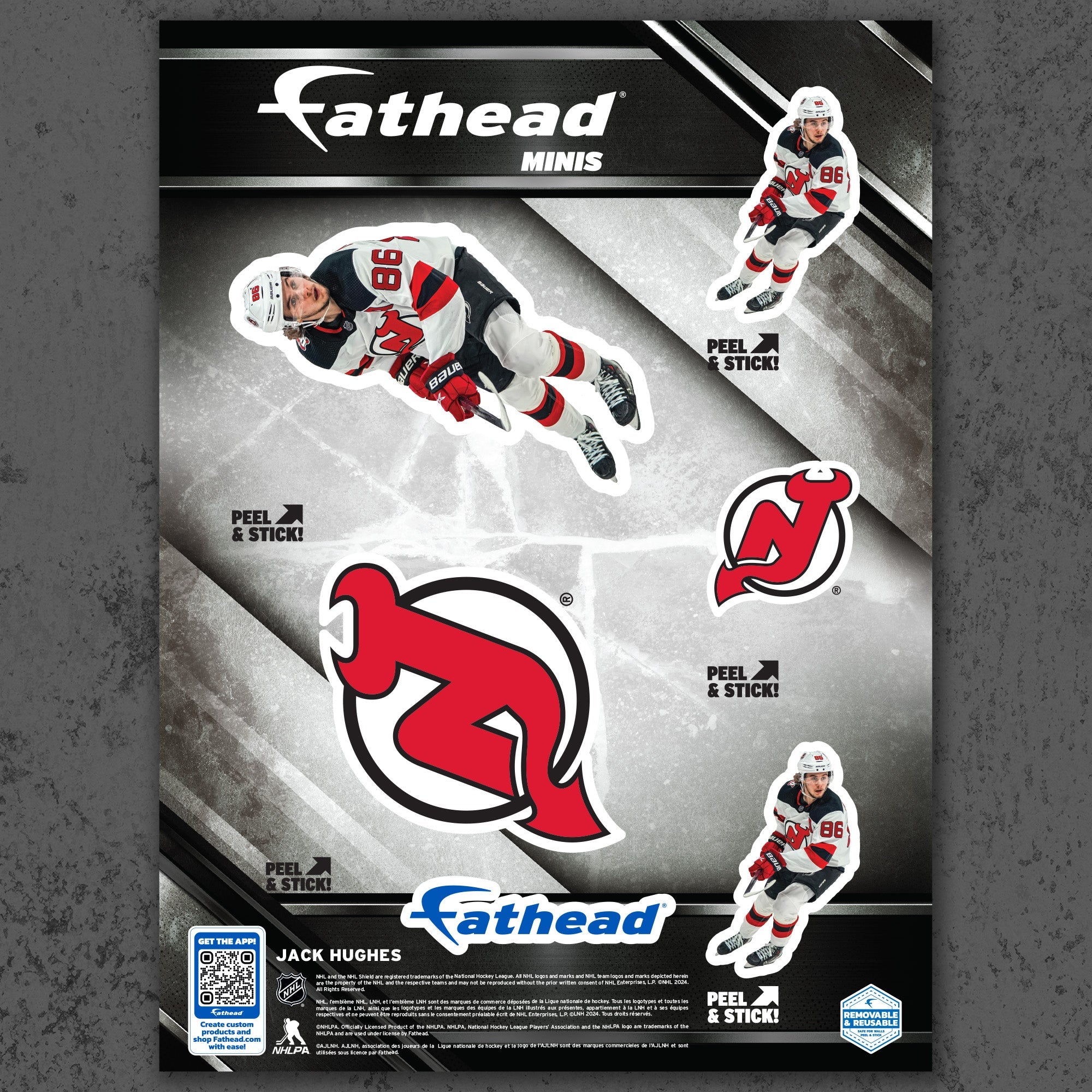 Jack Hughes - 5 Minis (Mixed Sizes) - Official NHL - New Jersey Devils - Reusable Vinyl Decals