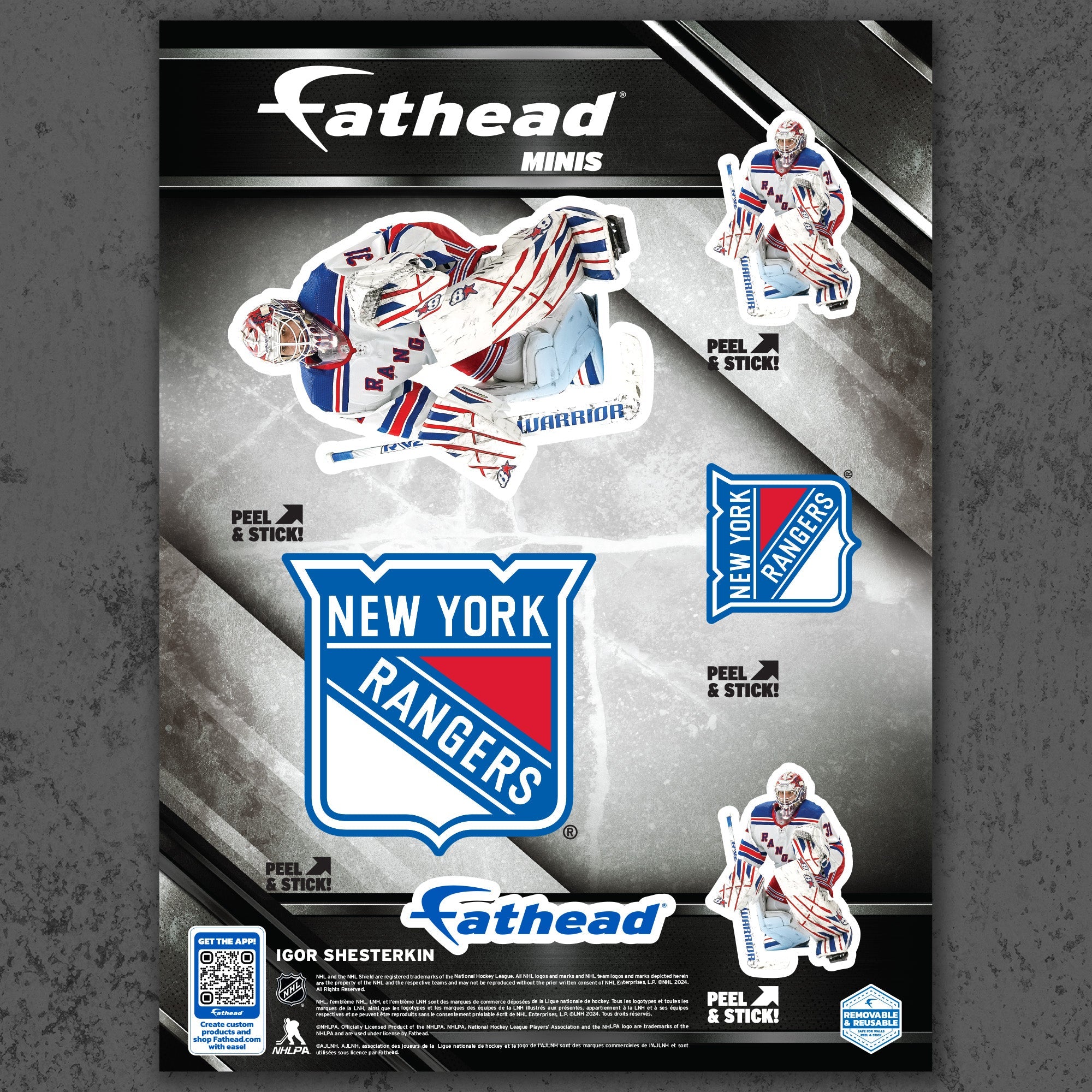 Igor Shesterkin - 5 Minis (Mixed Sizes) - Official NHL - New York Rangers - Reusable Vinyl Decals