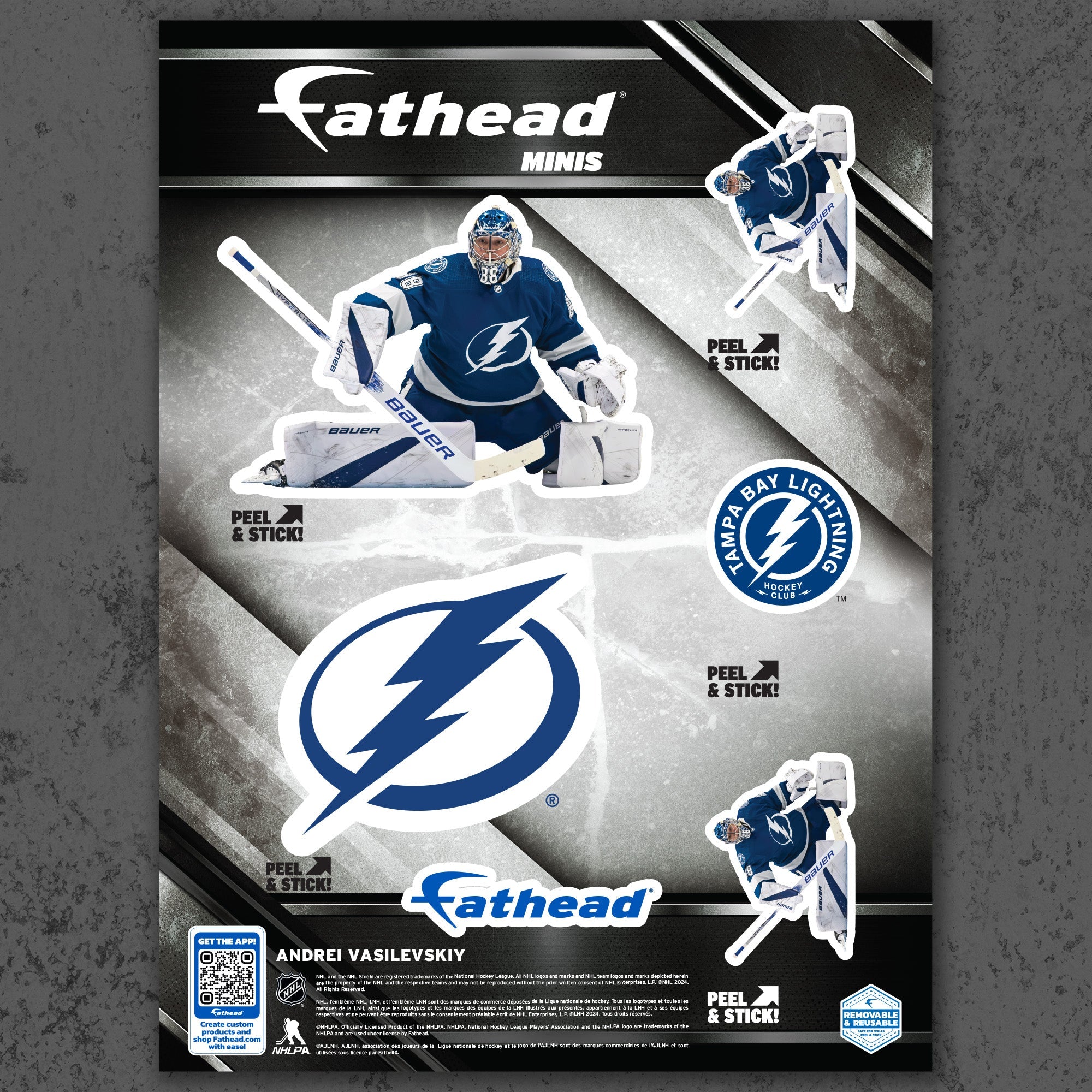 Andrei Vasilevskiy - 5 Minis (Mixed Sizes) - Official NHL - Tampa Bay Lightning - Reusable Vinyl Decals