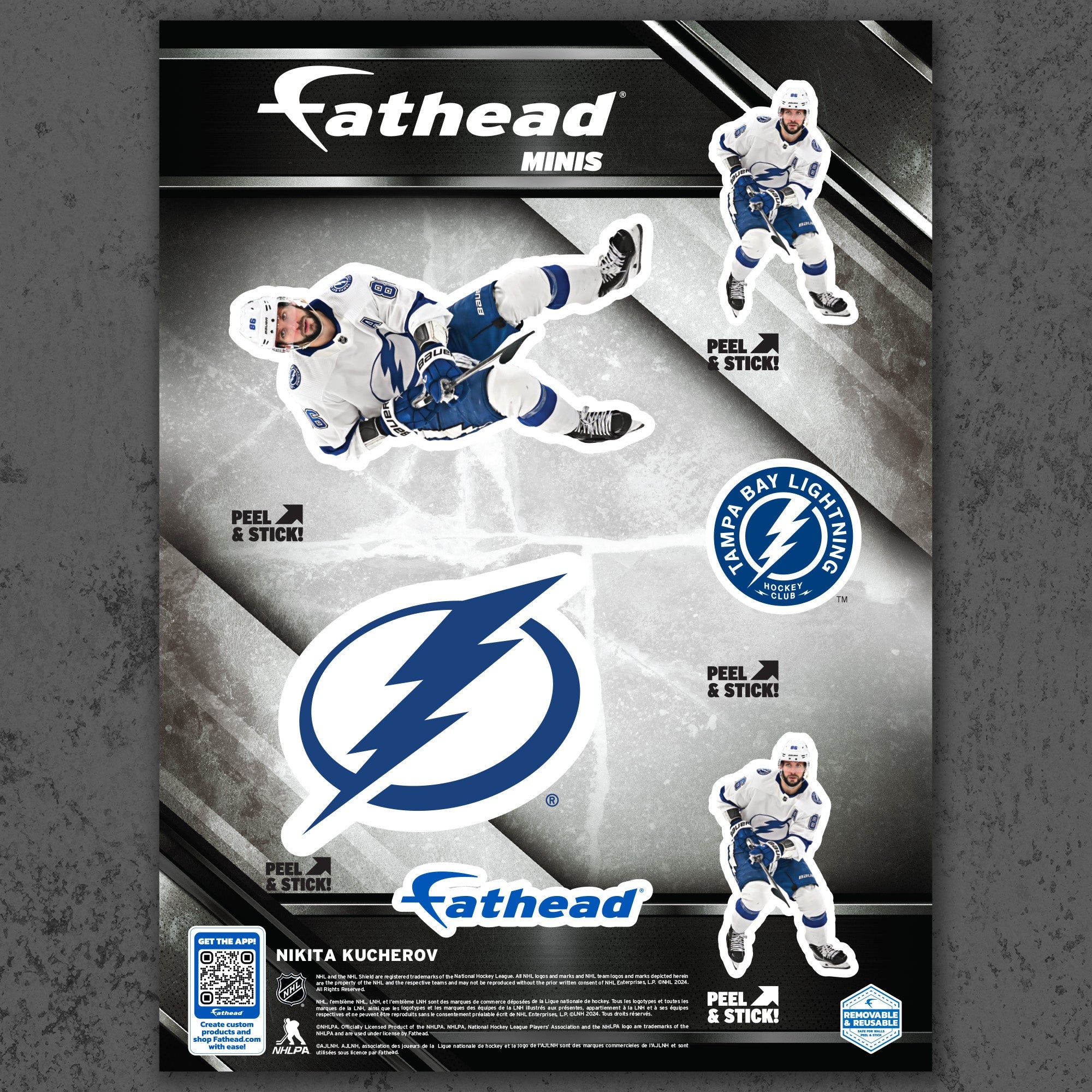 Nikita Kucherov - 5 Minis (Mixed Sizes) - Official NHL - Tampa Bay Lightning - Reusable Vinyl Decals